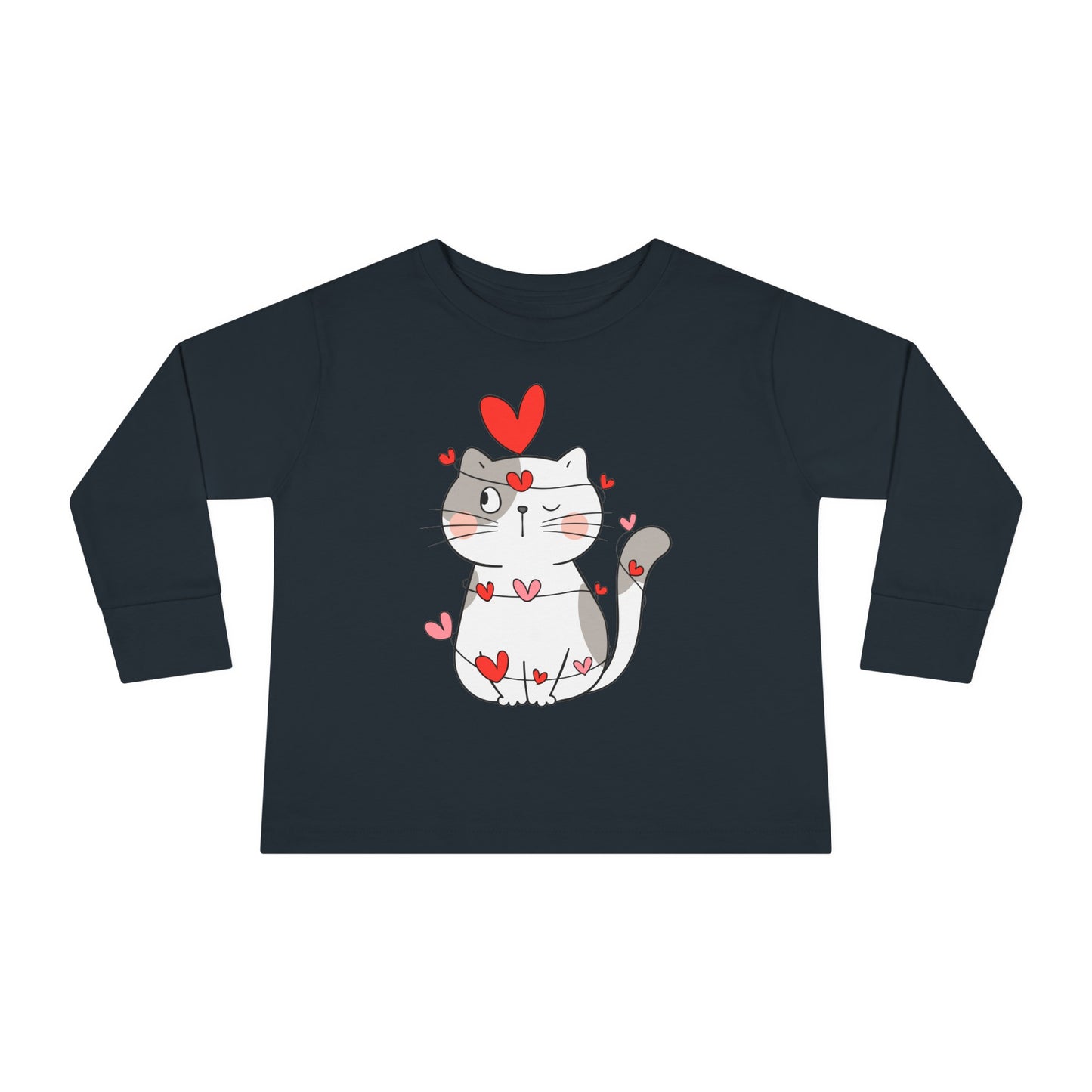 Cute Cat - String of Hearts - Toddler Long Sleeve Tee