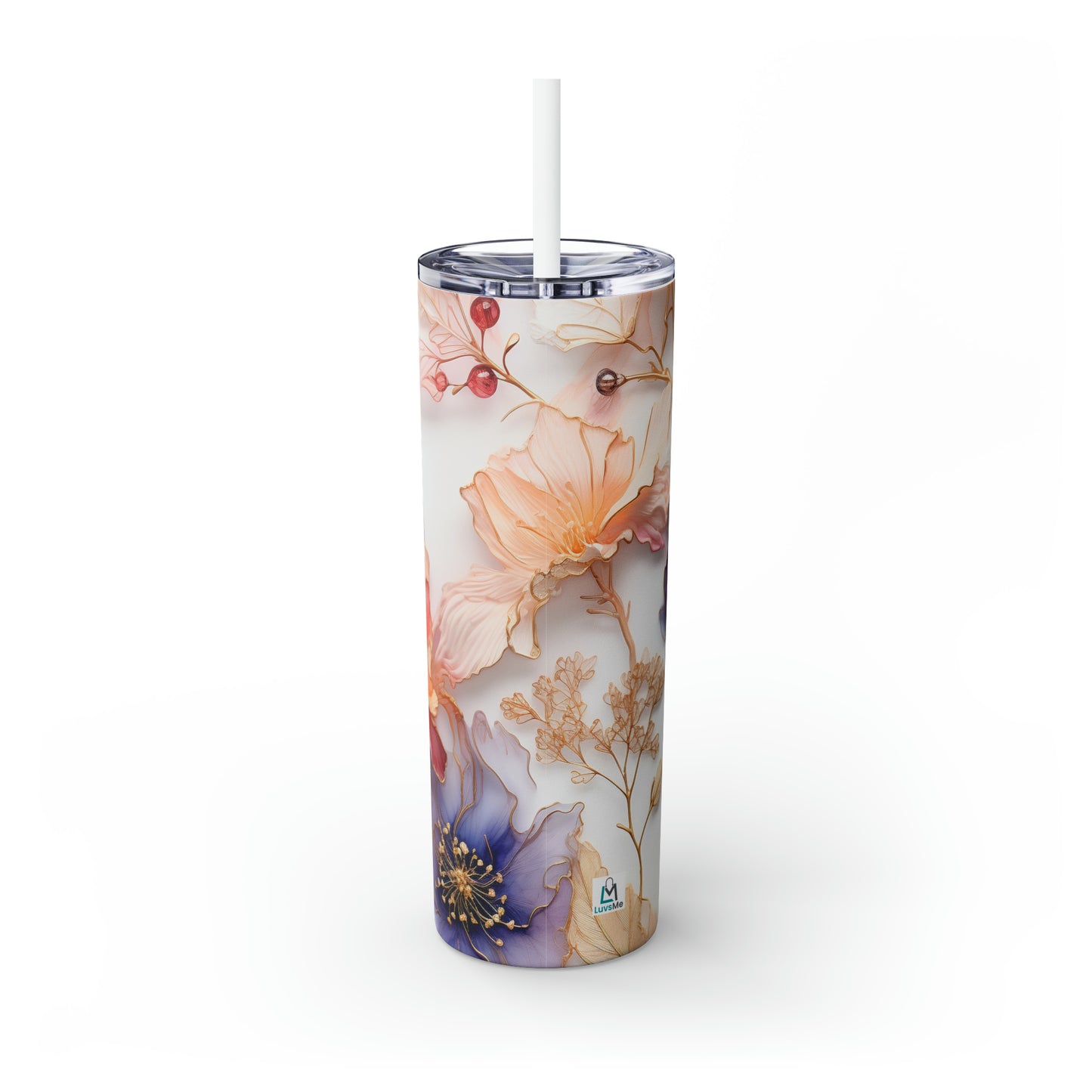 Beautiful Purple Flowers Watercolor 12 - Skinny Tumbler with Straw, 20oz - Stainless Steel