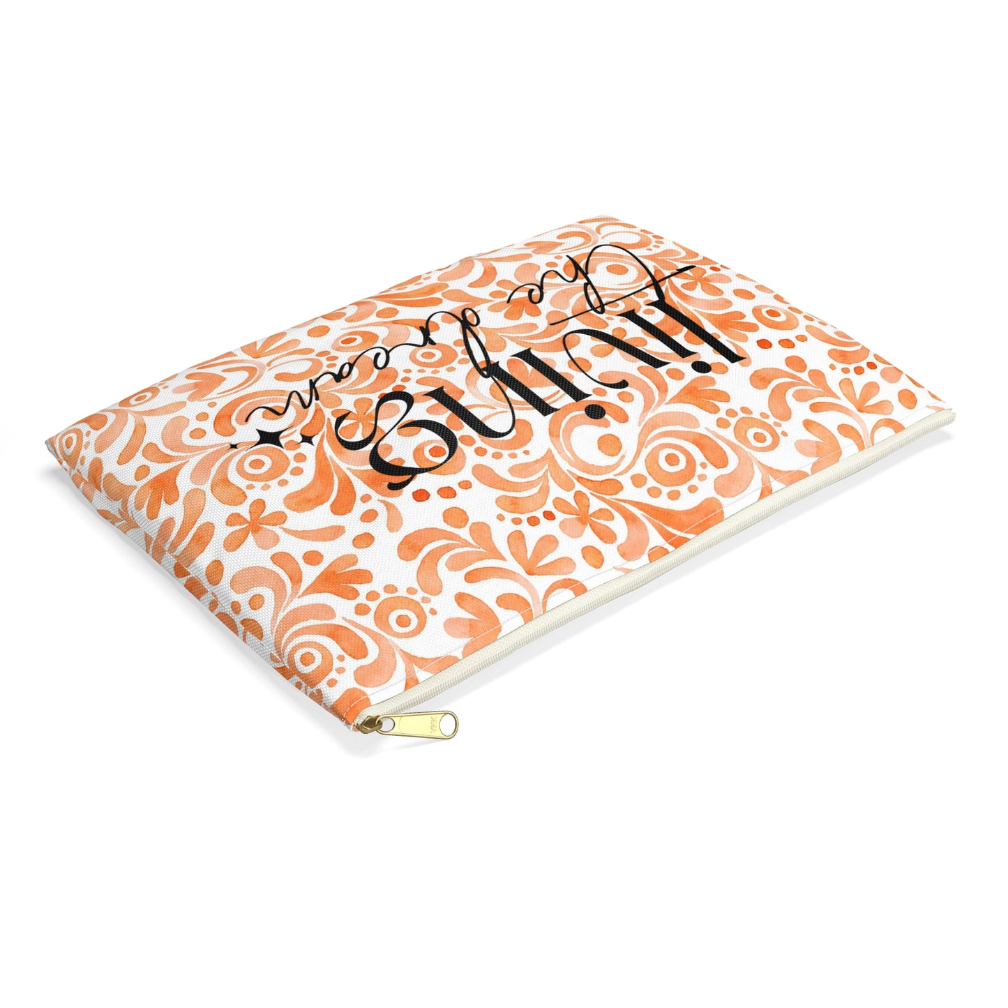 Orange Doodles Swirls - Living the Dream - Inspirational - Accessory Pouch / Makeup Case / Travel Pouch / Pencil case / Art Case