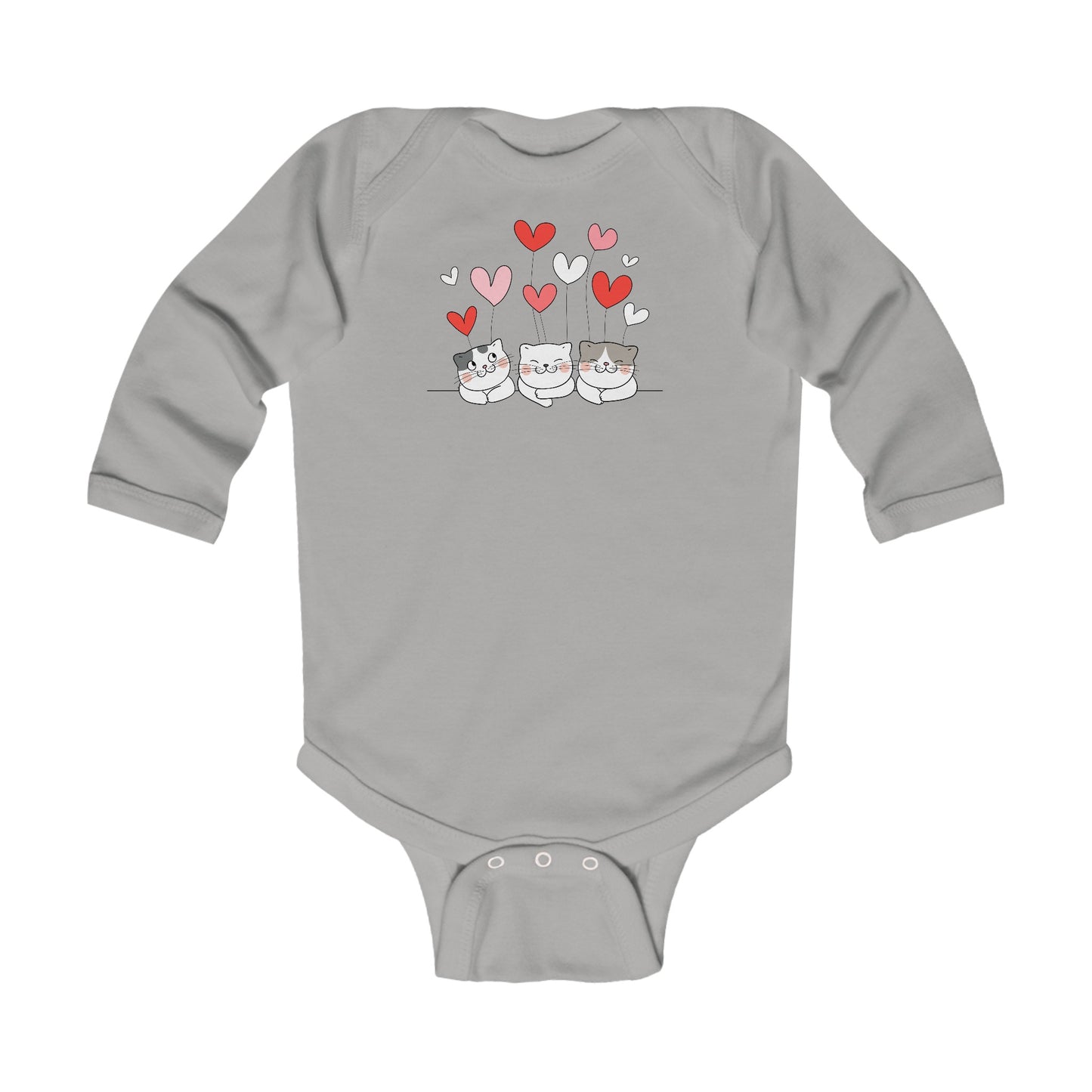 Three Cute Cats - Hearts - Infant Long Sleeve Bodysuit