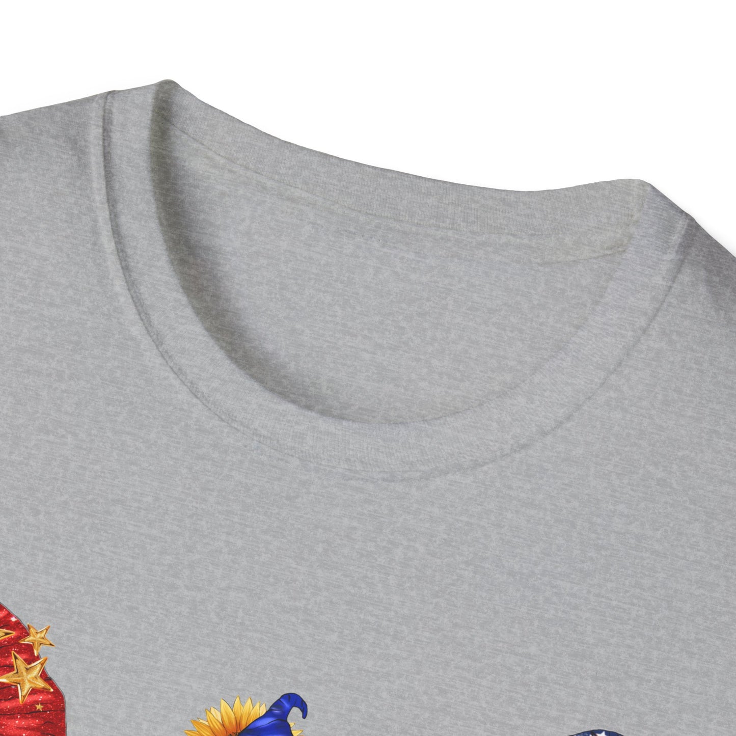 American Flag Hearts and Sunflower Gnomes - 4th of July - Independence Day - Unisex Softstyle T-Shirt