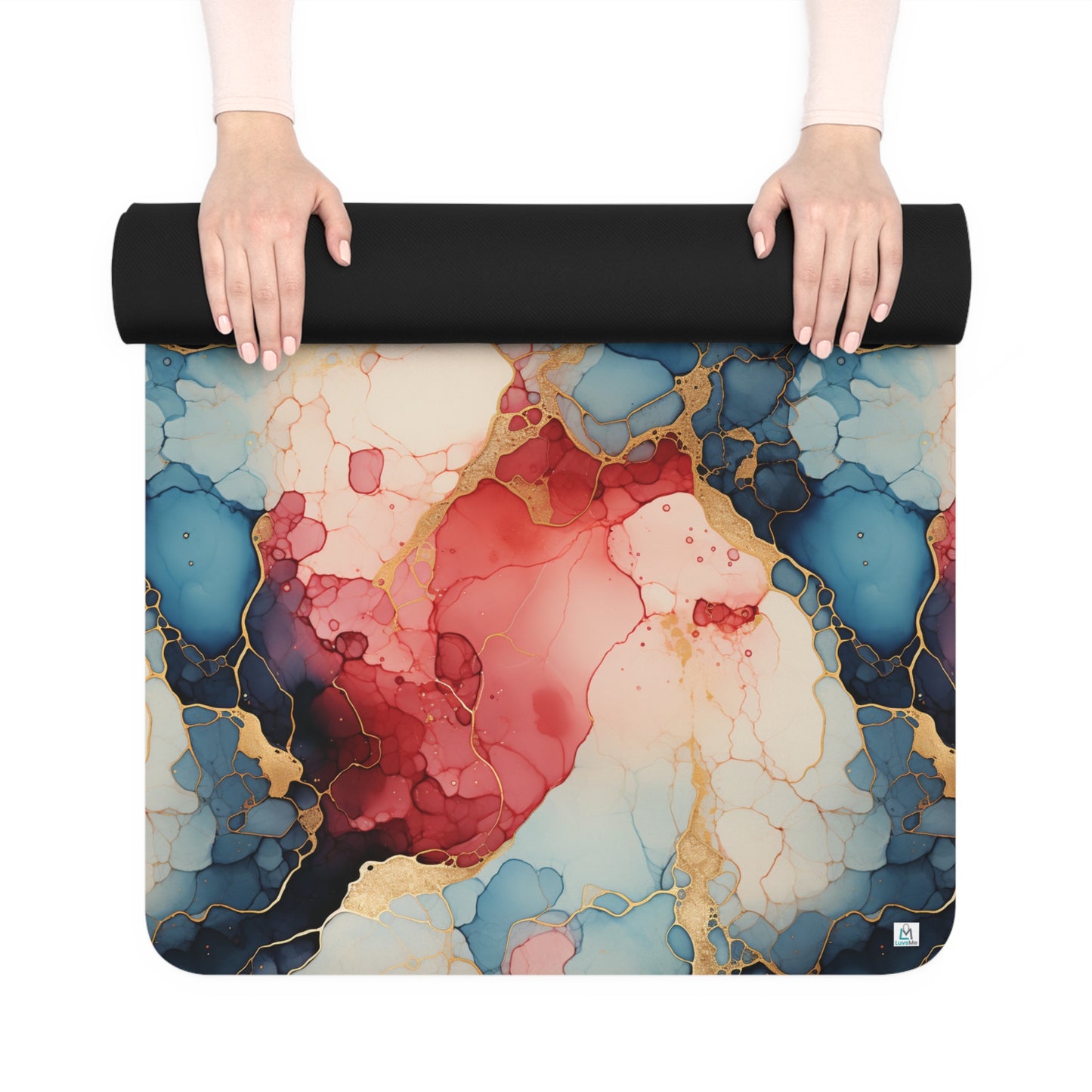 Beautiful Red, White, Blue and Gold Watercolor 21 - Rubber Yoga Mat