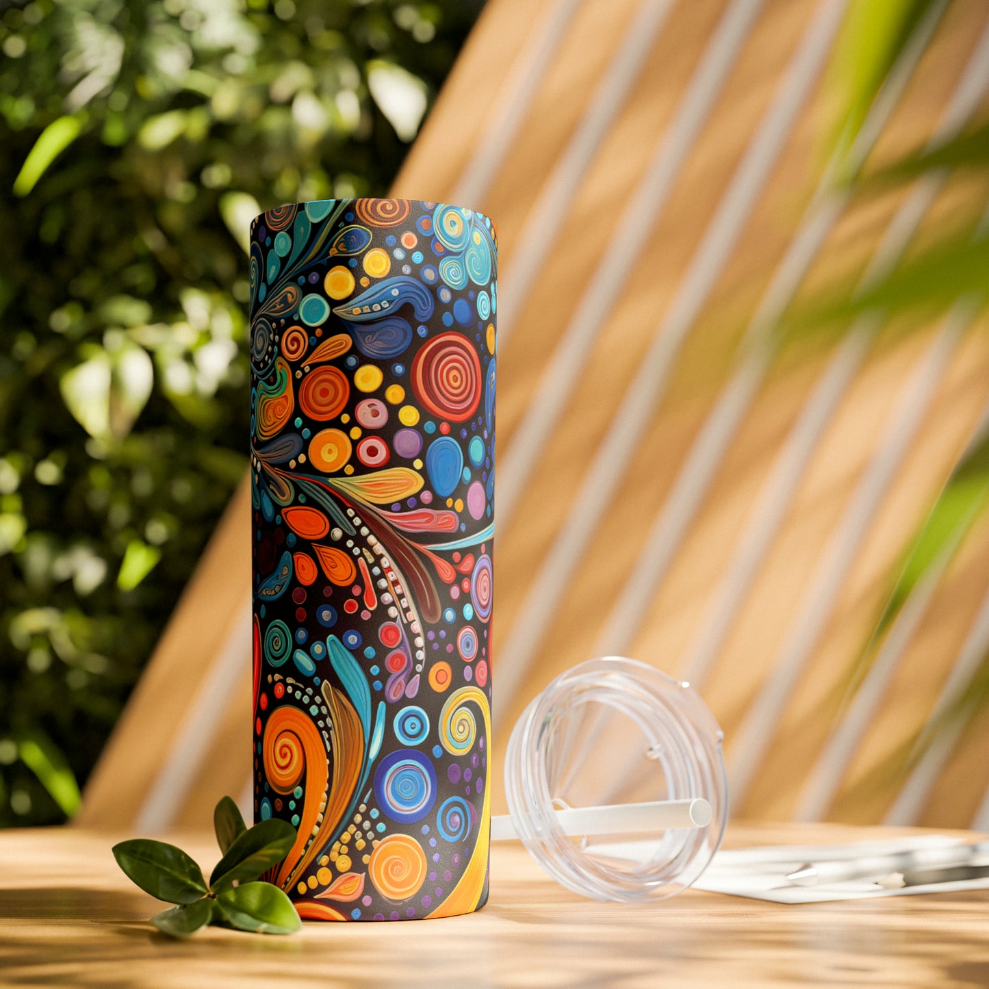 Colorful Psychedelic Swirls 1.4 - Skinny Tumbler with Straw, 20oz - Stainless Steel