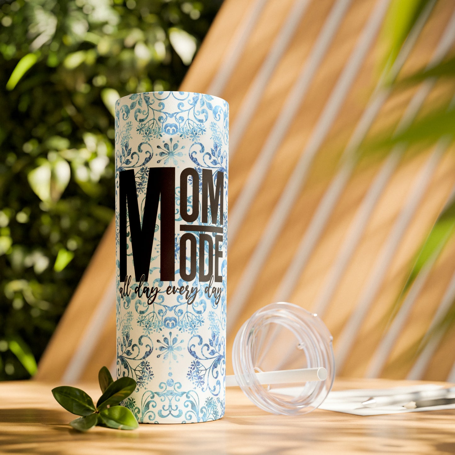 Beautiful Blue and White Winter 11 - Skinny Tumbler with Straw, 20oz - Stainless Steel