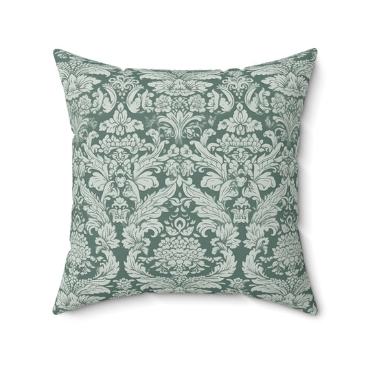 Green Damask 14 - Beautiful, Shabby Chic, Boho, Fun - Faux Suede Square Pillow