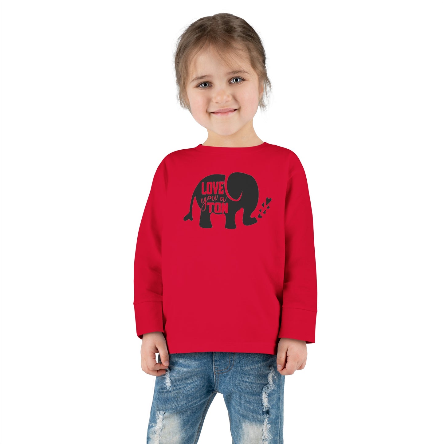 Love You a Ton - Cute Elephant - Hearts - Toddler Long Sleeve Tee