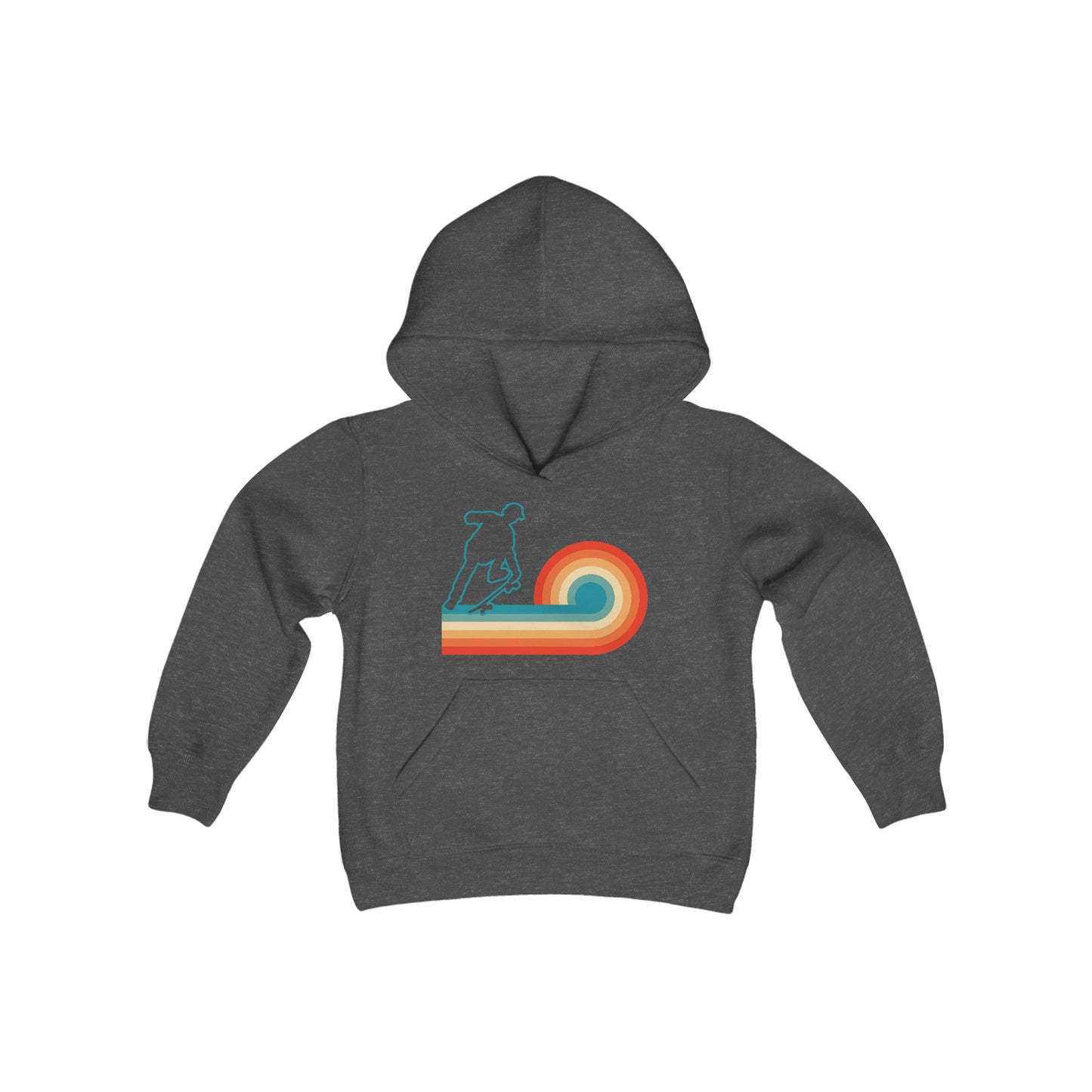 Skateboarding outline Silhouette - Retro wave - Old School - Youth Heavy Blend Hooded Sweatshirt