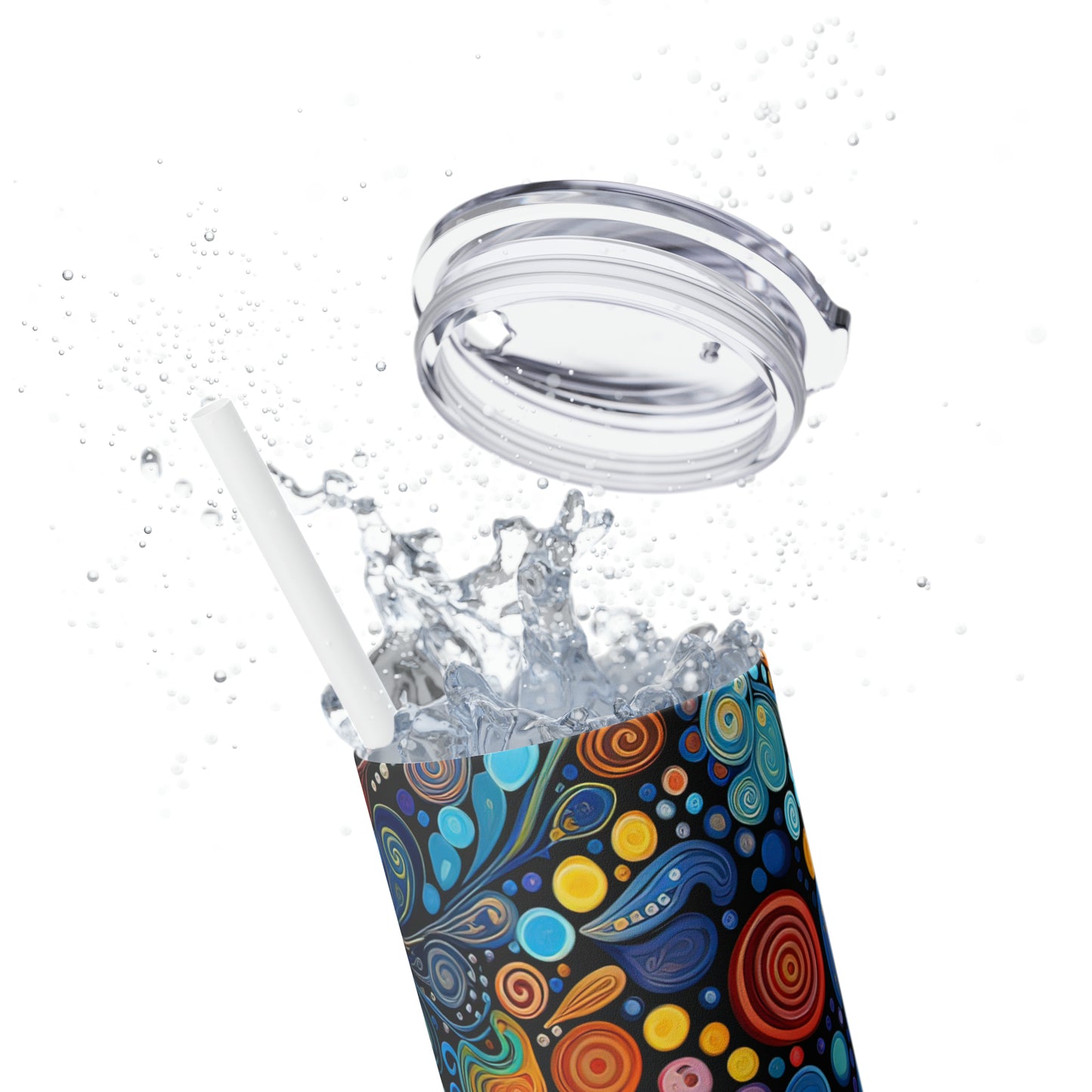 Colorful Psychedelic Swirls 1.4 - Skinny Tumbler with Straw, 20oz - Stainless Steel