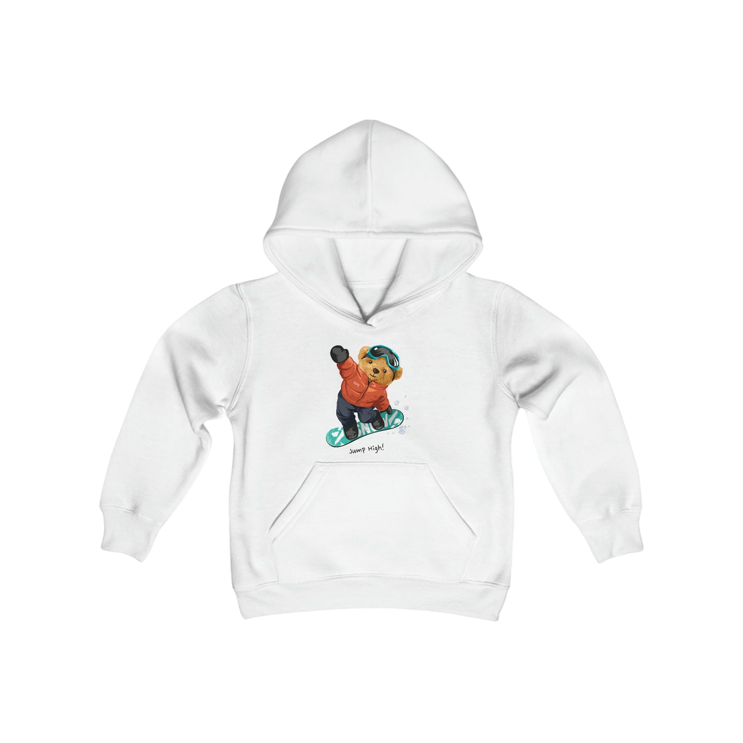 Snowboarding Teddy Bear - Jump High! - Youth Heavy Blend Hooded Sweatshirt