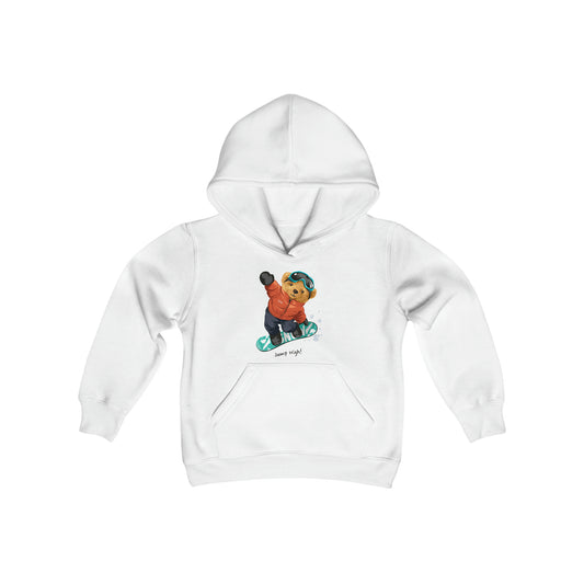 Snowboarding Teddy Bear - Jump High! - Youth Heavy Blend Hooded Sweatshirt