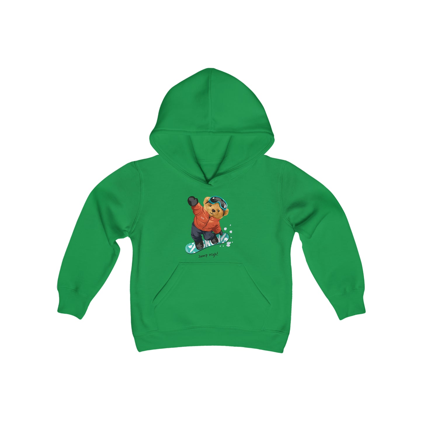 Snowboarding Teddy Bear - Jump High! - Youth Heavy Blend Hooded Sweatshirt