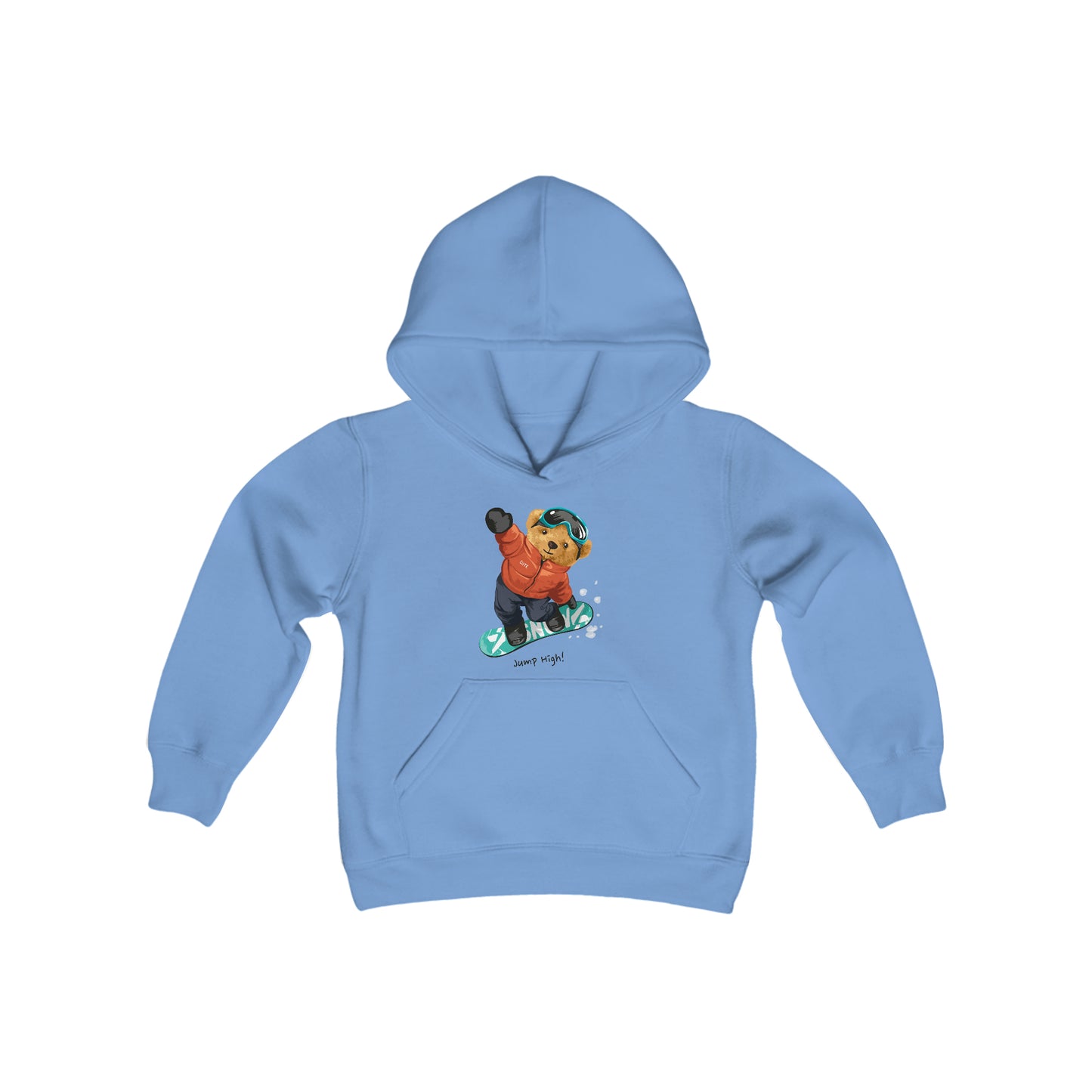 Snowboarding Teddy Bear - Jump High! - Youth Heavy Blend Hooded Sweatshirt