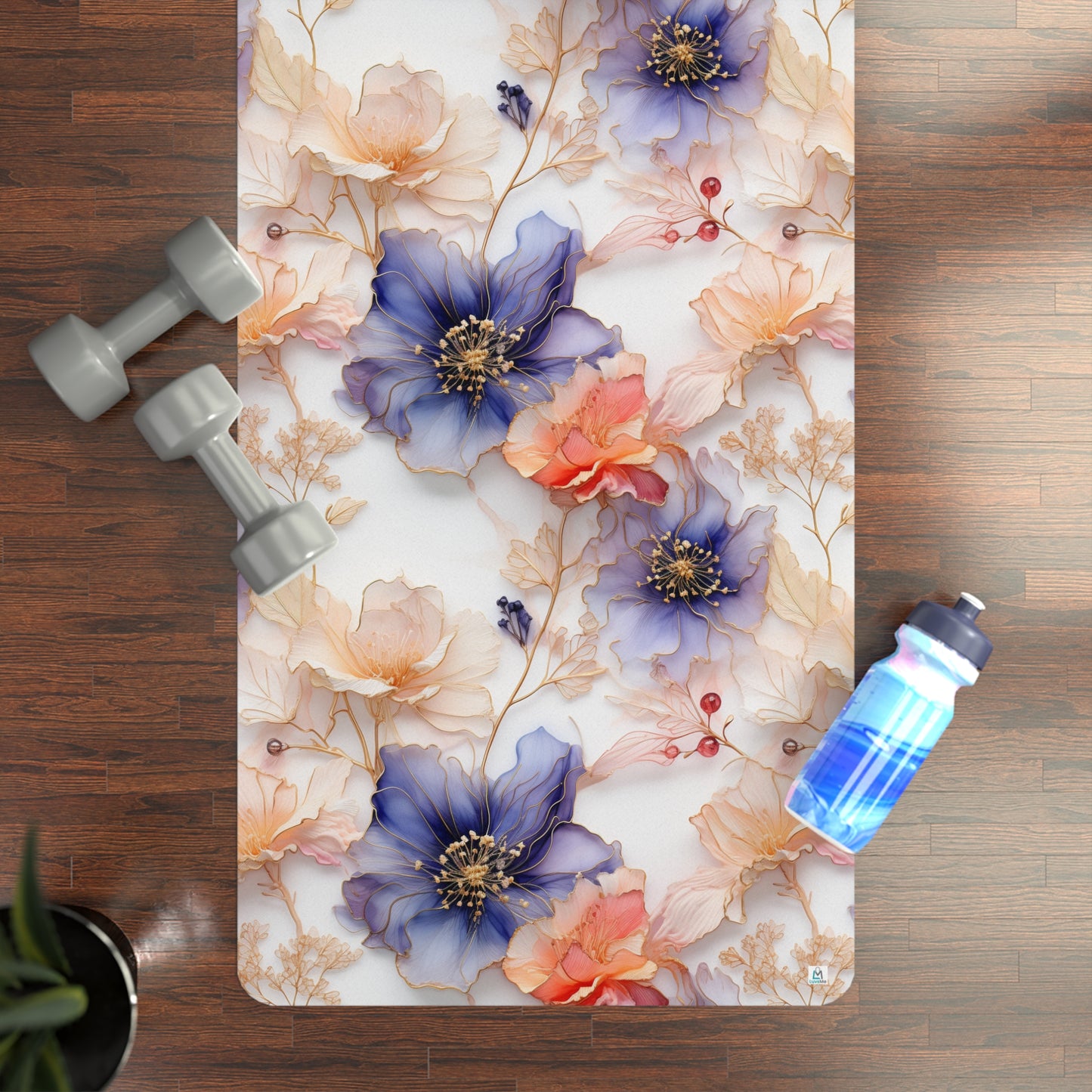 Beautiful Purple Flowers Watercolor 12 - Rubber Yoga Mat