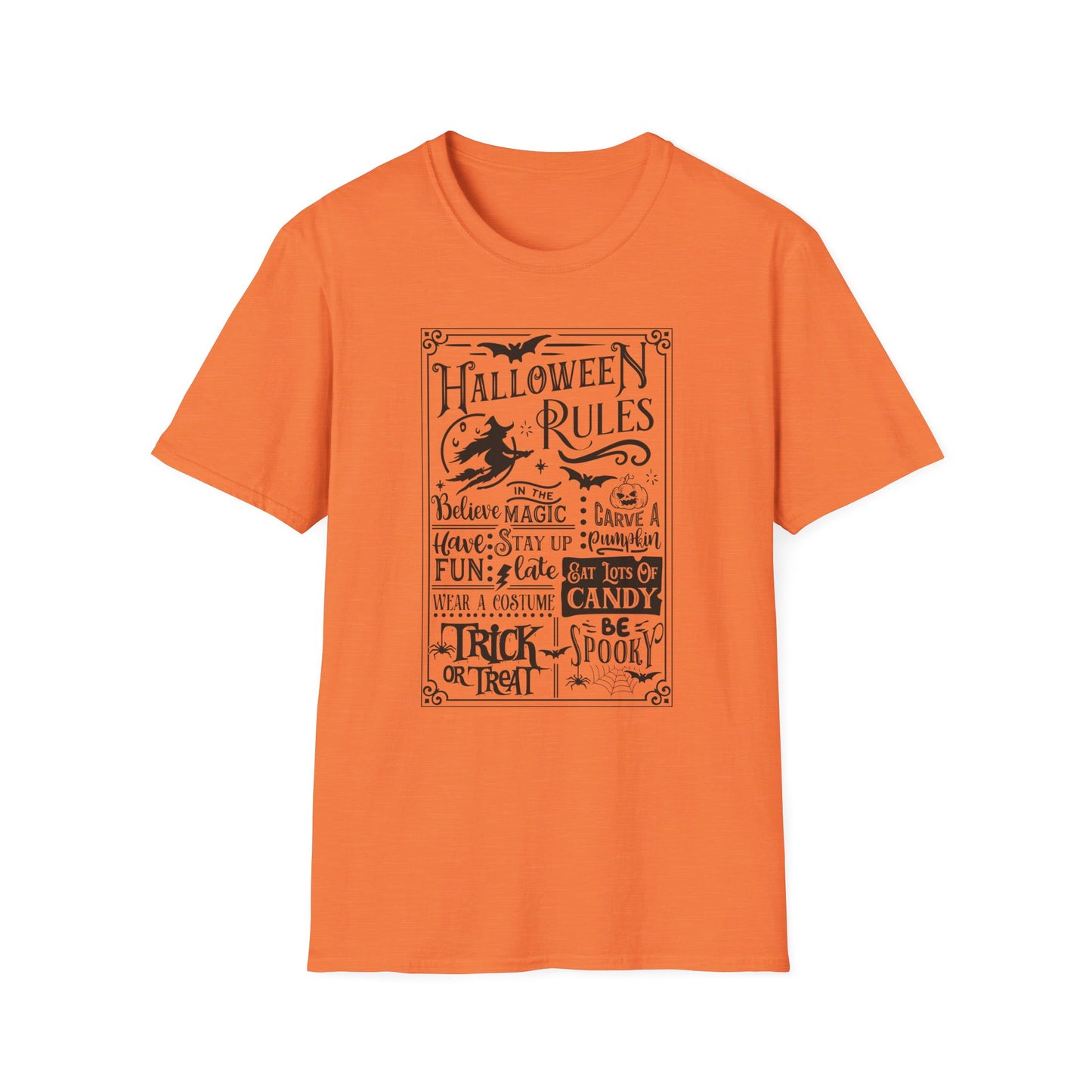 Halloween Rules - Vintage - Magic - Witch - Candy - Skull - Cat - Bat - Trick or Treat - Unisex Softstyle T-Shirt