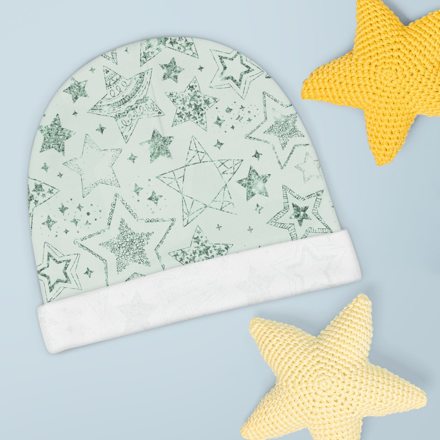 Green with Green Stars - Super Cute - Baby Beanie