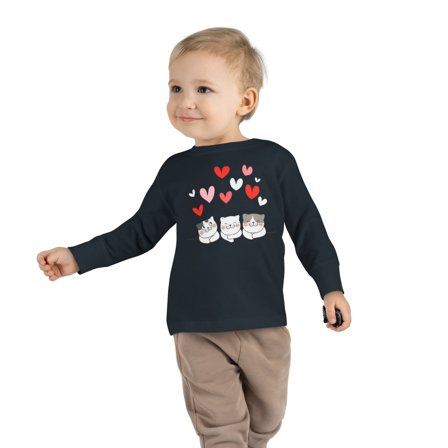 Three Cute Cats - Hearts - Toddler Long Sleeve Tee