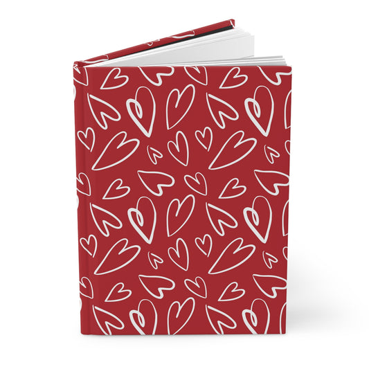 Red with White Hearts - Hardcover Lined Journal Matte