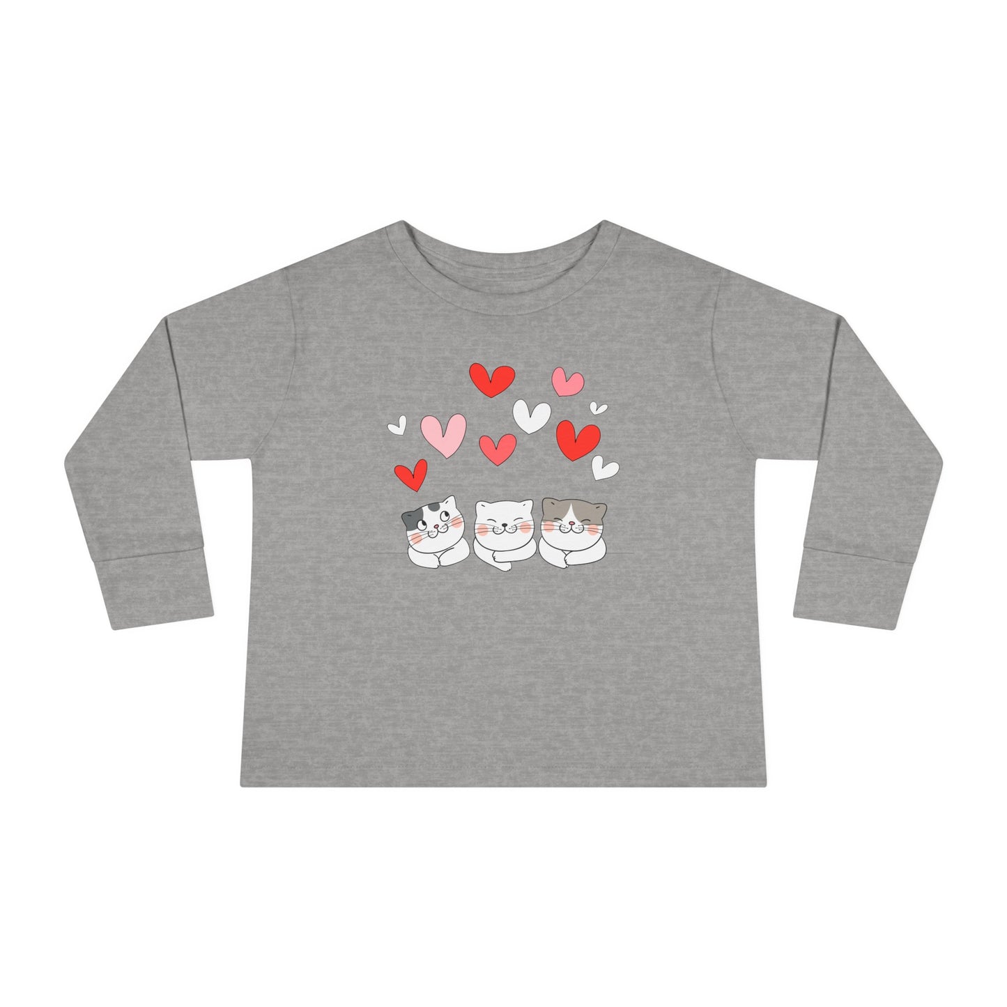 Three Cute Cats - Hearts - Toddler Long Sleeve Tee