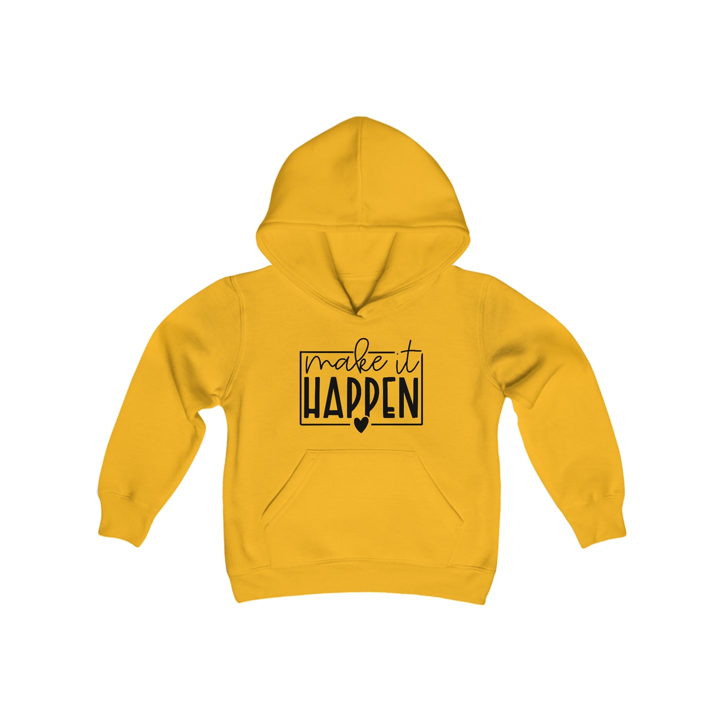 Make it Happen - Box with Heart - Believe in Yourself - Self Love - Self Acceptance - Inspire - Youth Heavy Blend Hooded Sweatshirt