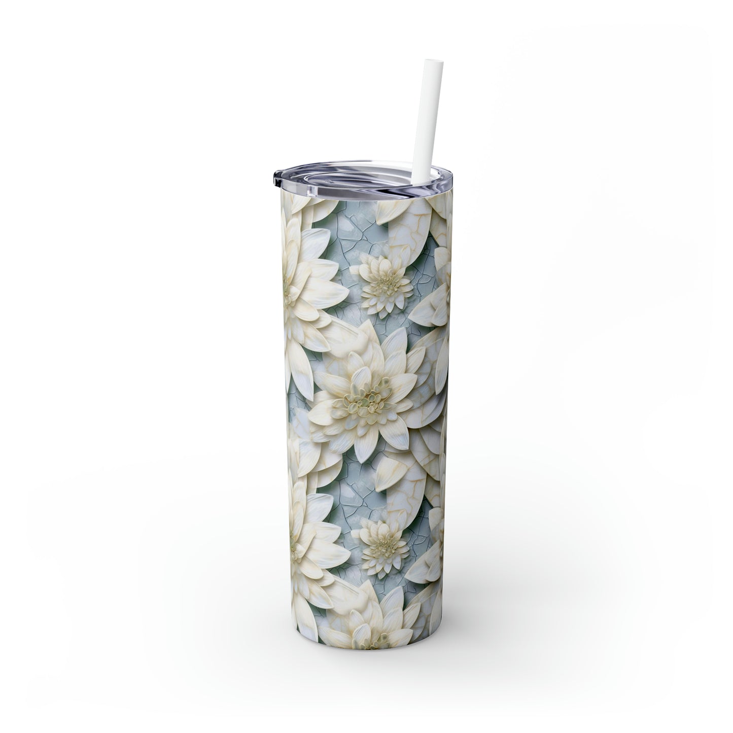 Mosaic White Lotus 7 - Skinny Tumbler with Straw, 20oz - Stainless Steel