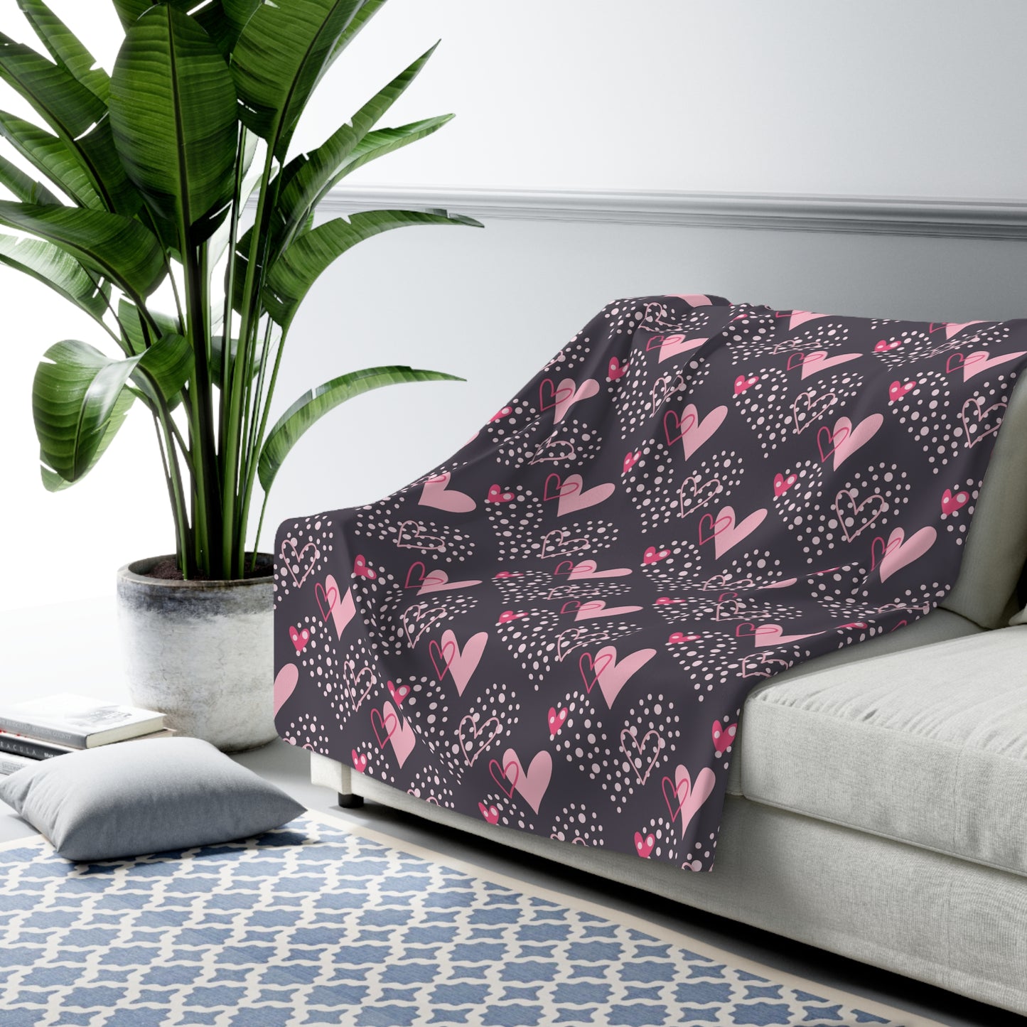 Black with Pink Hearts 6 - Beautiful, Shabby Chic, Boho, Fun - Sherpa Fleece Blanket