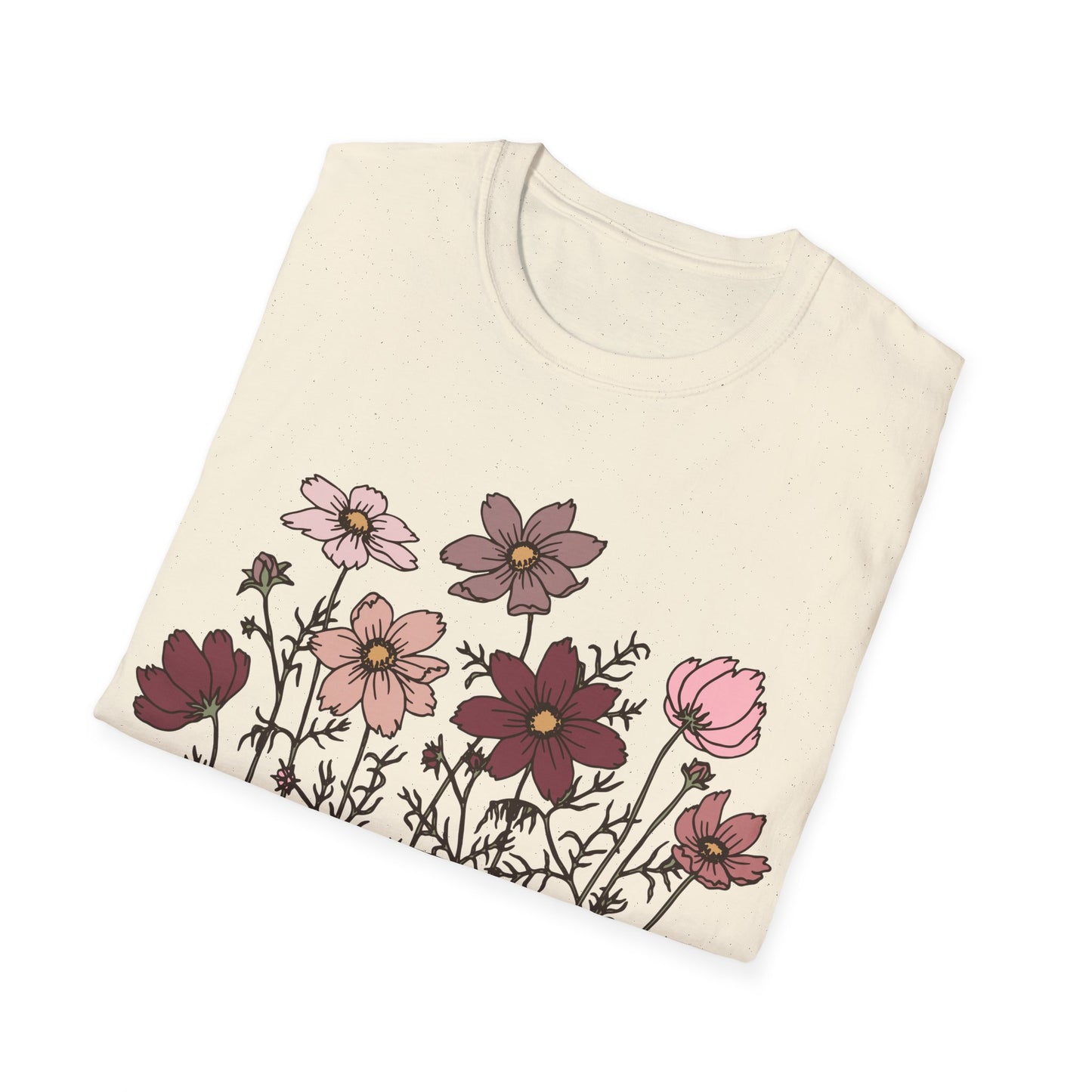 Vintage Cassette Tape with Flowers - Pink - Unisex Softstyle T-Shirt