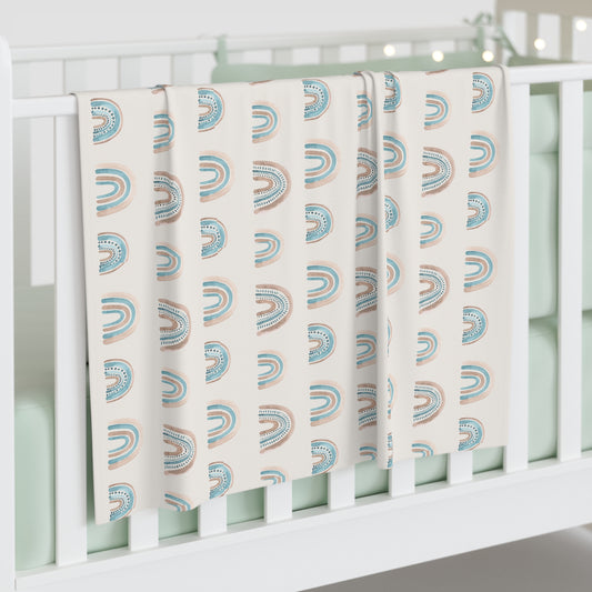 Blue Boho Rainbow Pattern 3 - Baby Swaddle Blanket