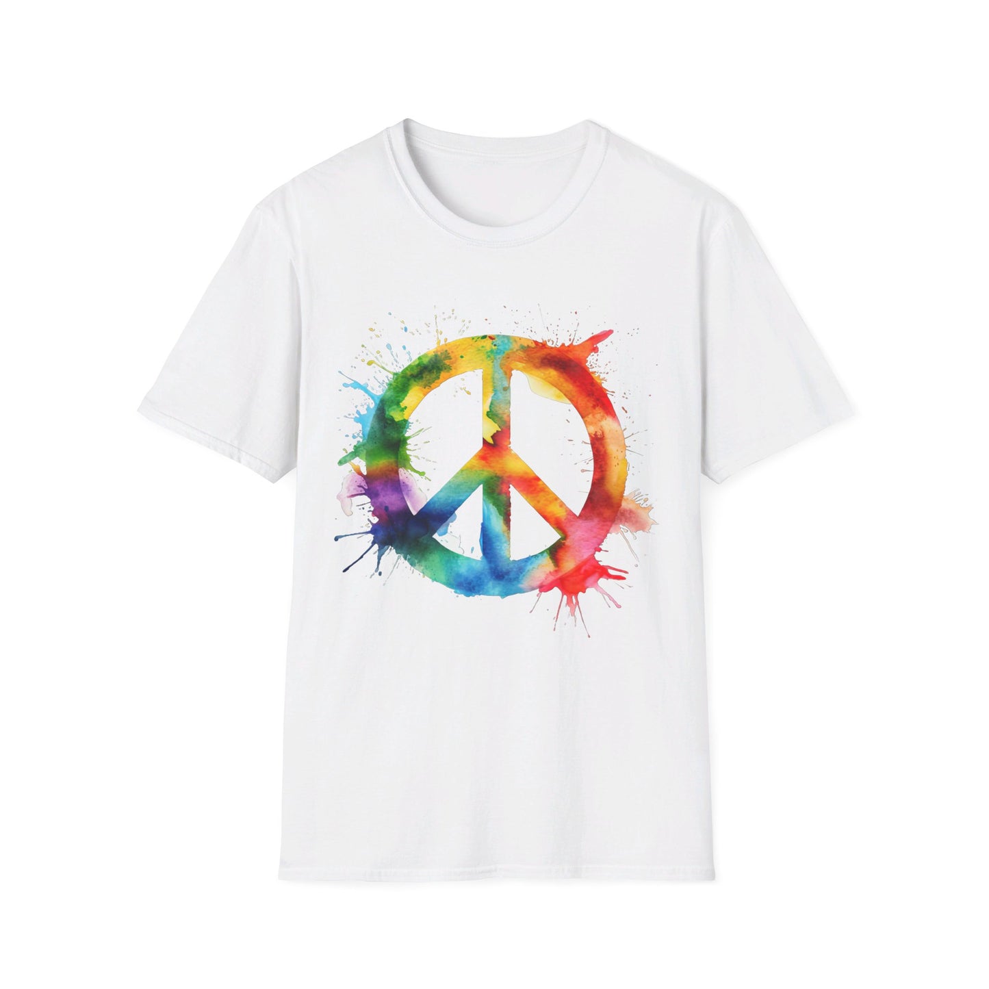 Rainbow Paint Splatter Peace Sign - LGBT - Pride - Unisex Softstyle T-Shirt