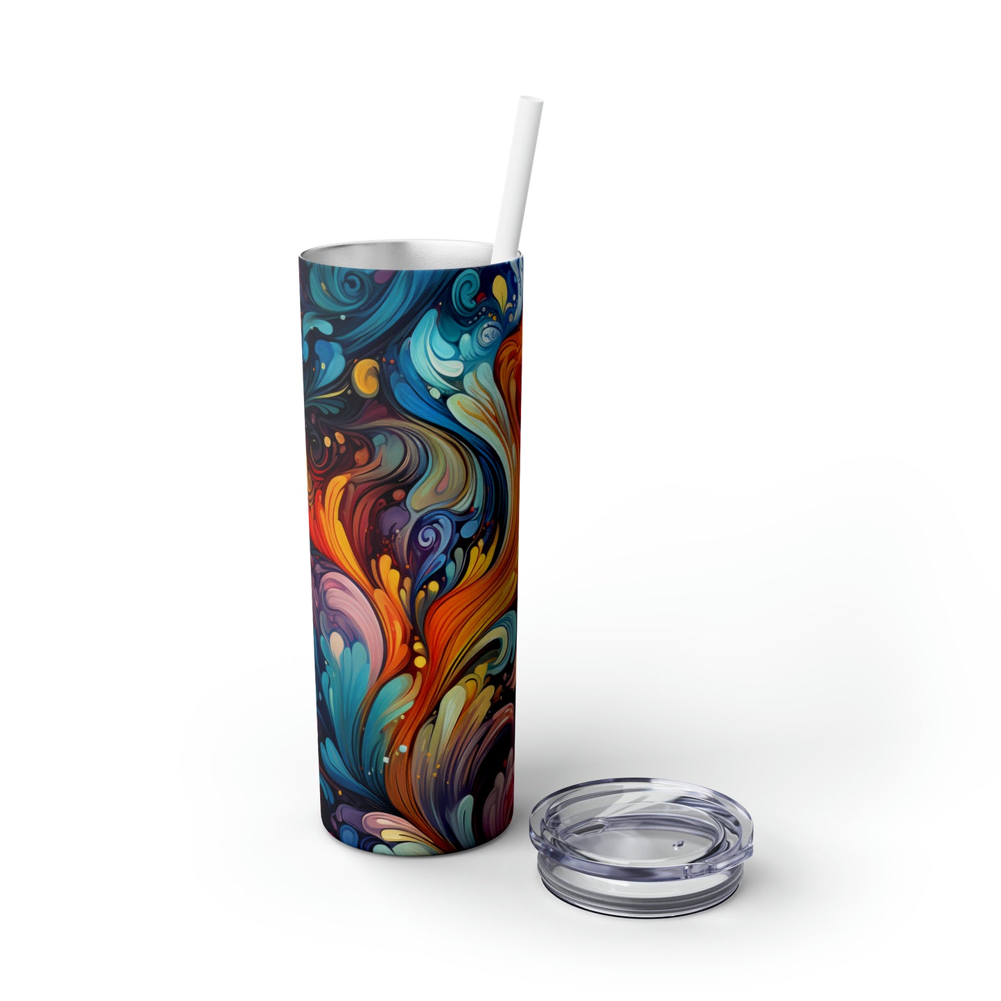Rainbow Paisley 1.7 - Skinny Tumbler with Straw, 20oz - Stainless Steel