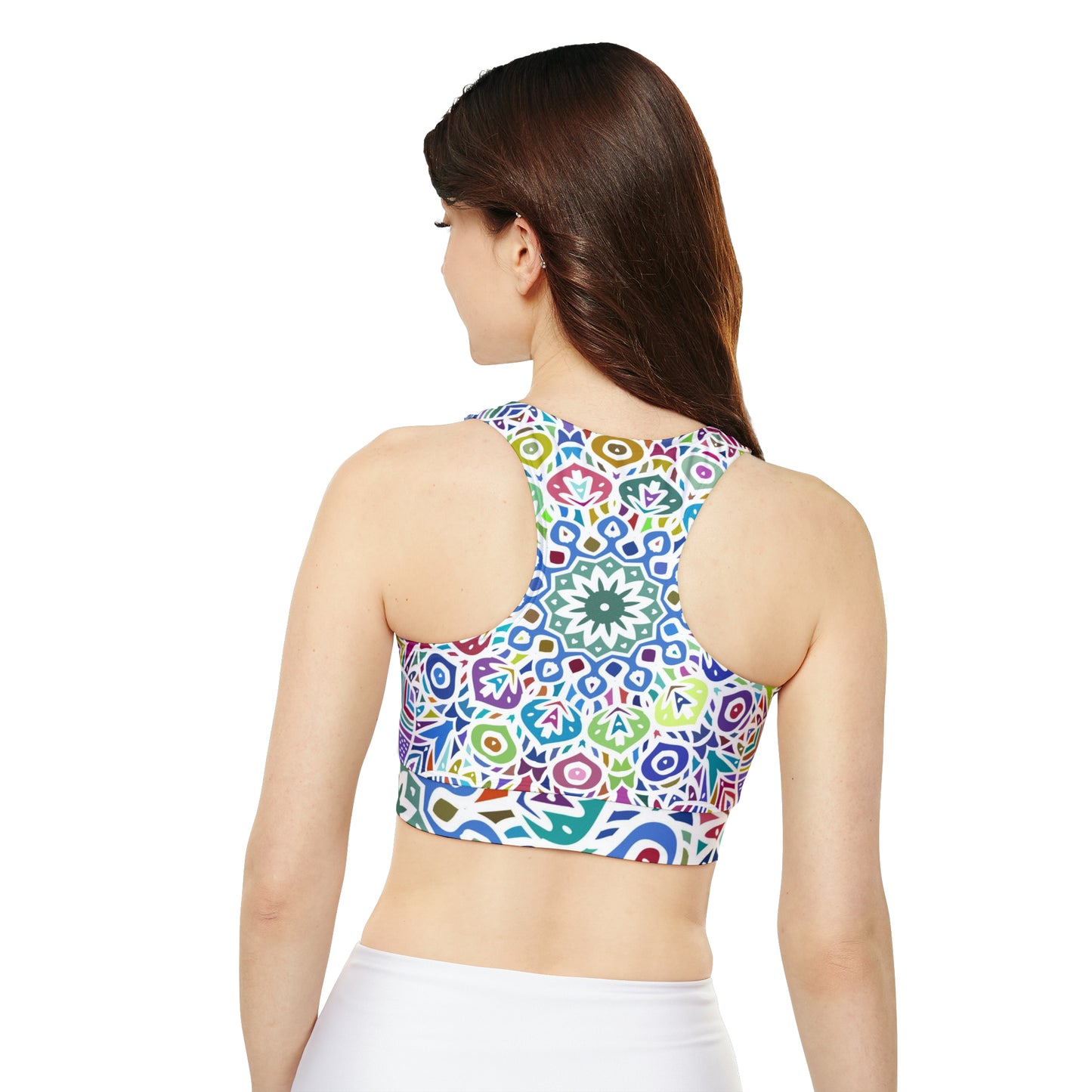 Fully Lined, Padded Sports Bra - Rainbow Mandala