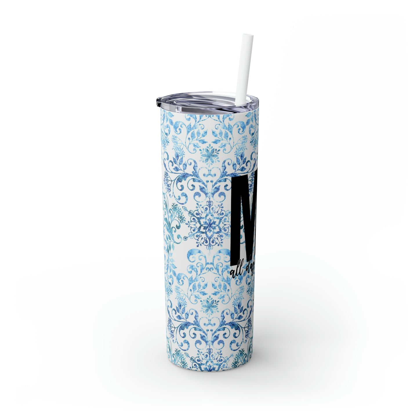 Beautiful Blue and White Winter 11 - Skinny Tumbler with Straw, 20oz - Stainless Steel