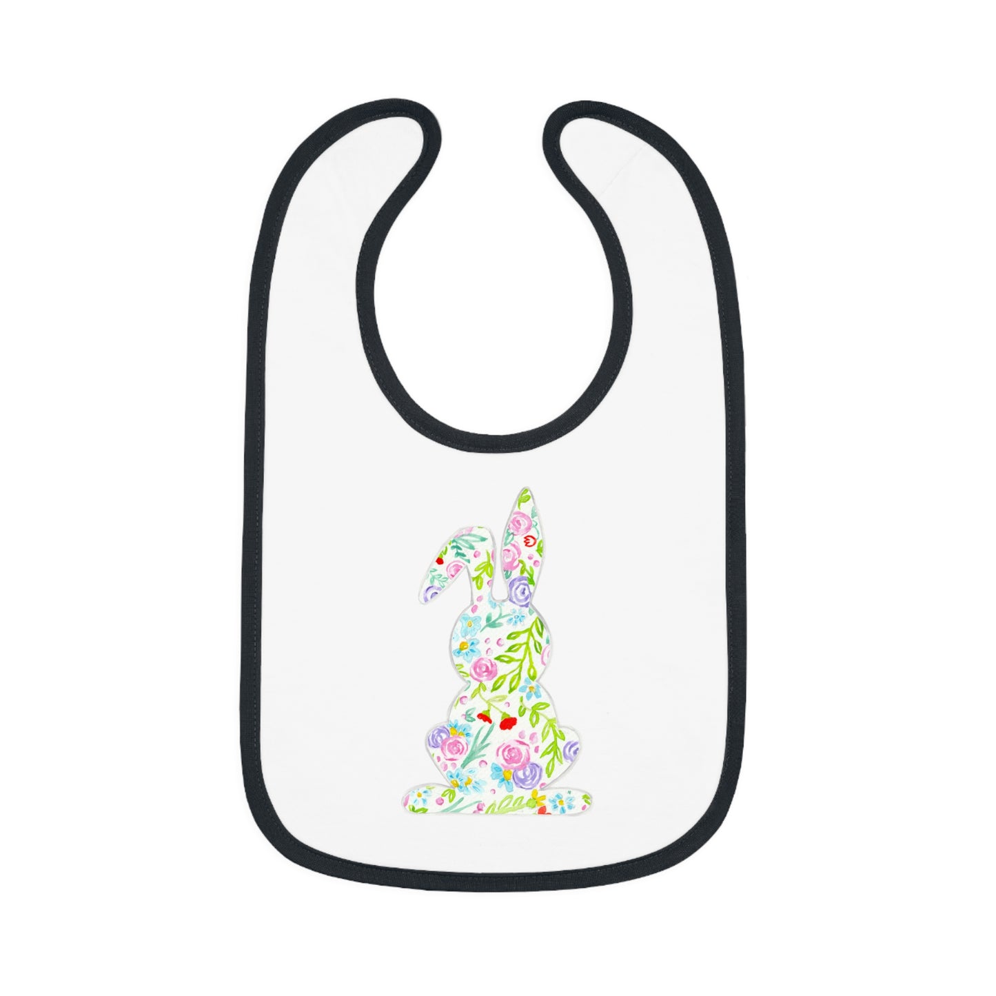 Watercolor Floral Bunny - Baby Contrast Trim Jersey Bib