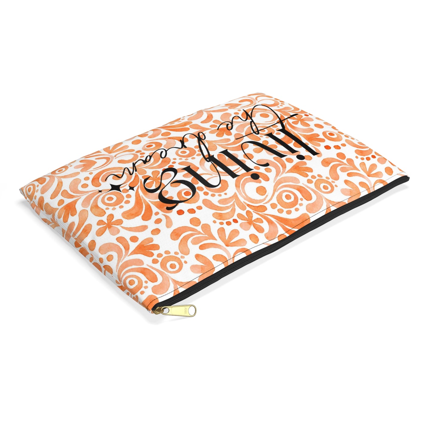 Orange Doodles Swirls - Living the Dream - Inspirational - Accessory Pouch / Makeup Case / Travel Pouch / Pencil case / Art Case