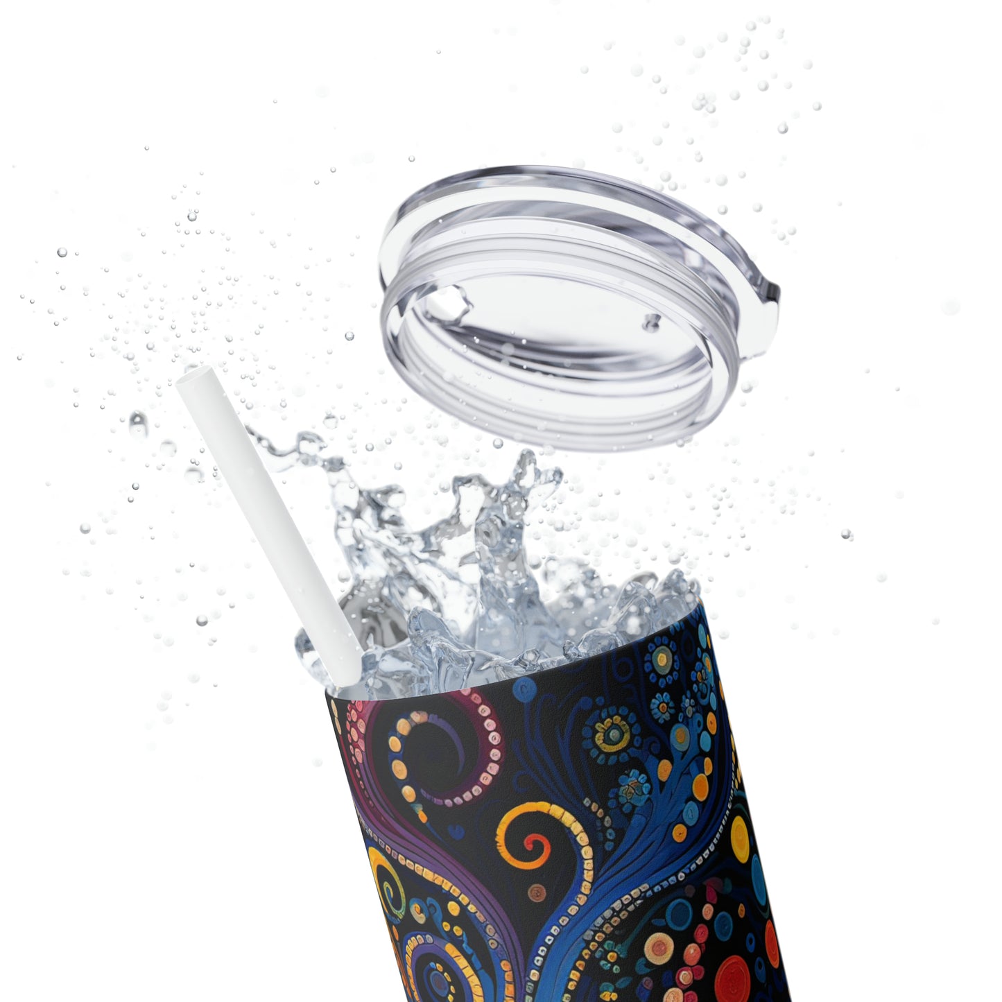 Colorful Psychedelic Swirls 1.12 - Skinny Tumbler with Straw, 20oz - Stainless Steel