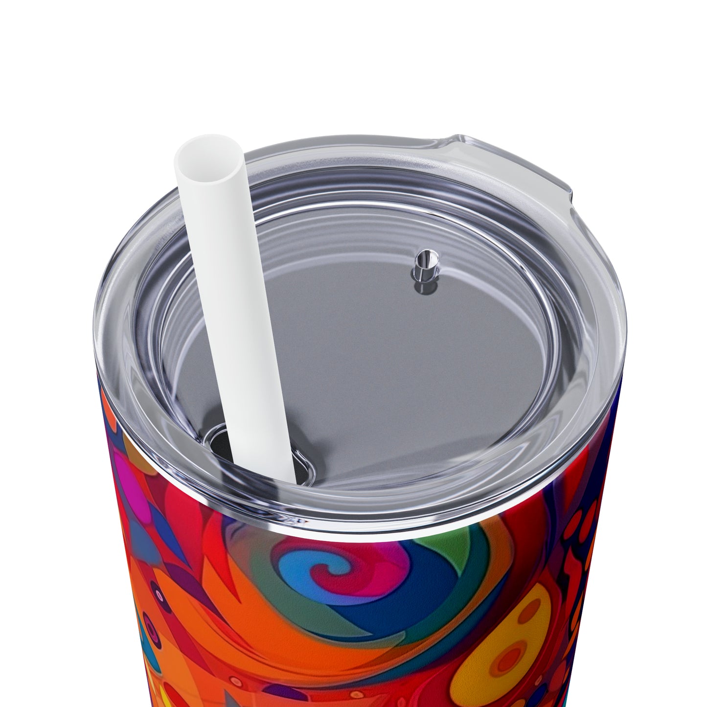 Vibrant Multicolor Abstract 9 - Skinny Tumbler with Straw, 20oz - Stainless Steel