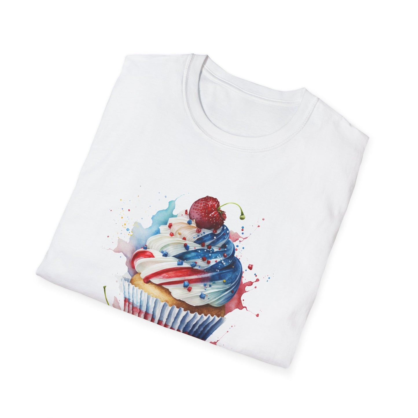 Red, White, and Blue Cupcake - American Flag - 4th of July - Independence Day - Unisex Softstyle T-Shirt