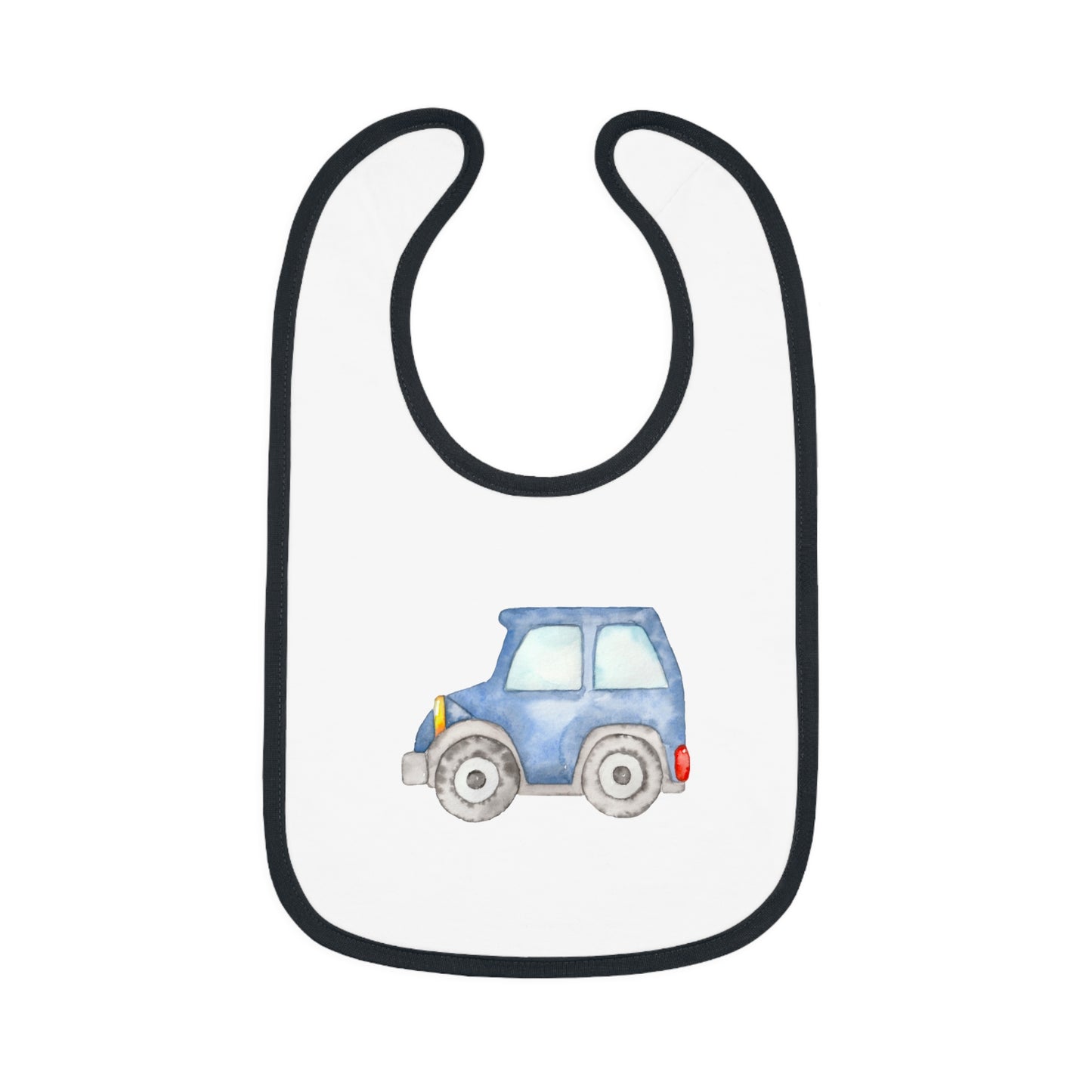 Watercolor Blue Car - Baby Contrast Trim Jersey Bib