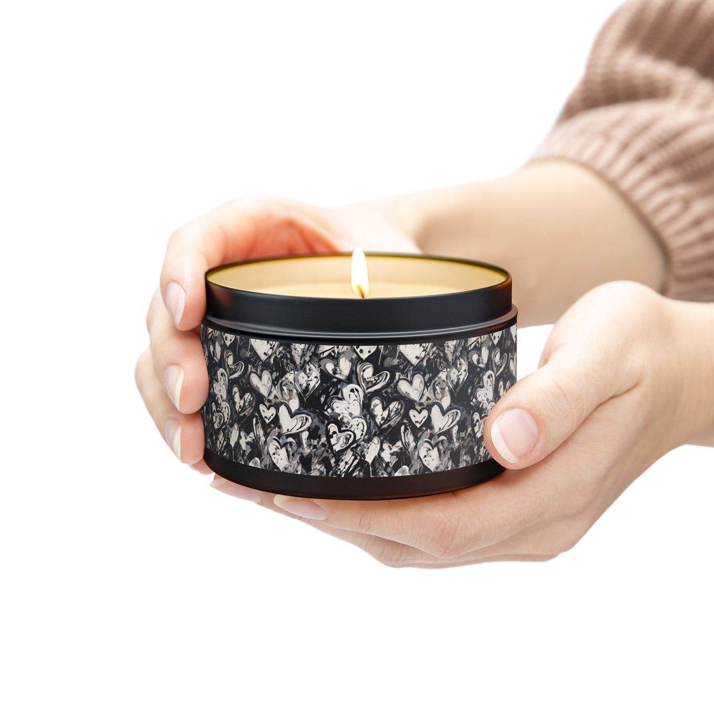 Black and White Painted Hearts - Scented Tin Candle