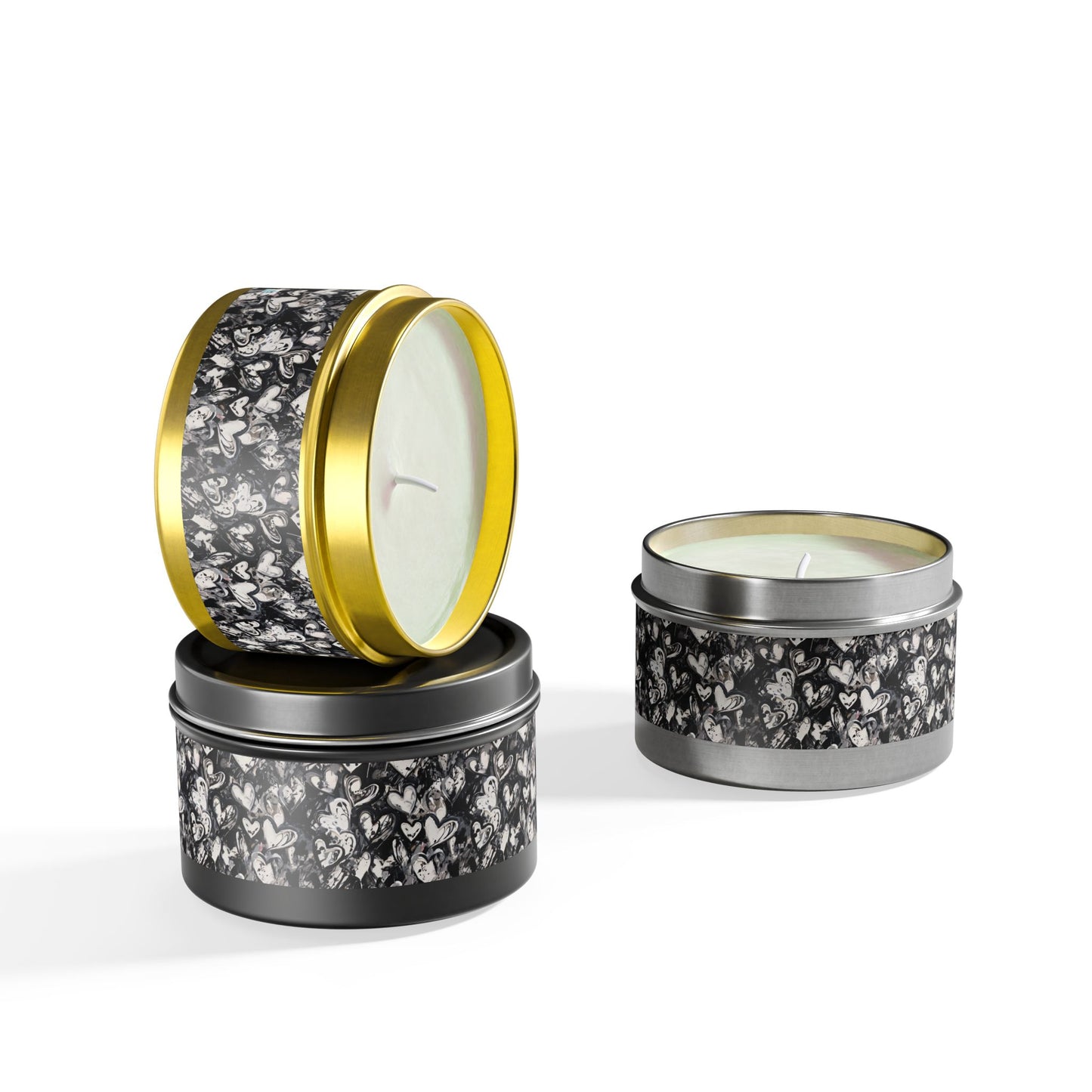 Black and White Painted Hearts - Scented Tin Candle