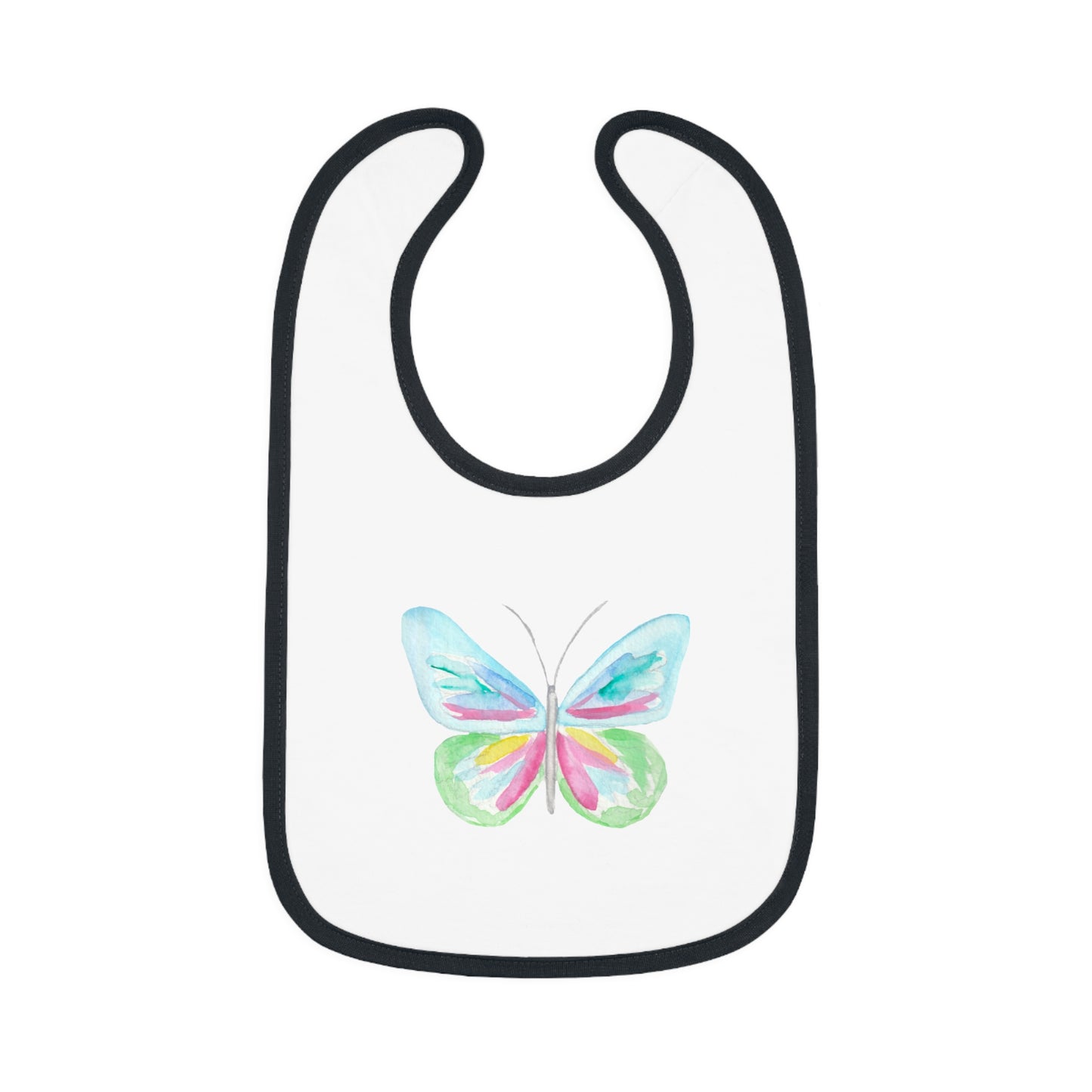 Watercolor Butterfly - Multicolor - Baby Contrast Trim Jersey Bib