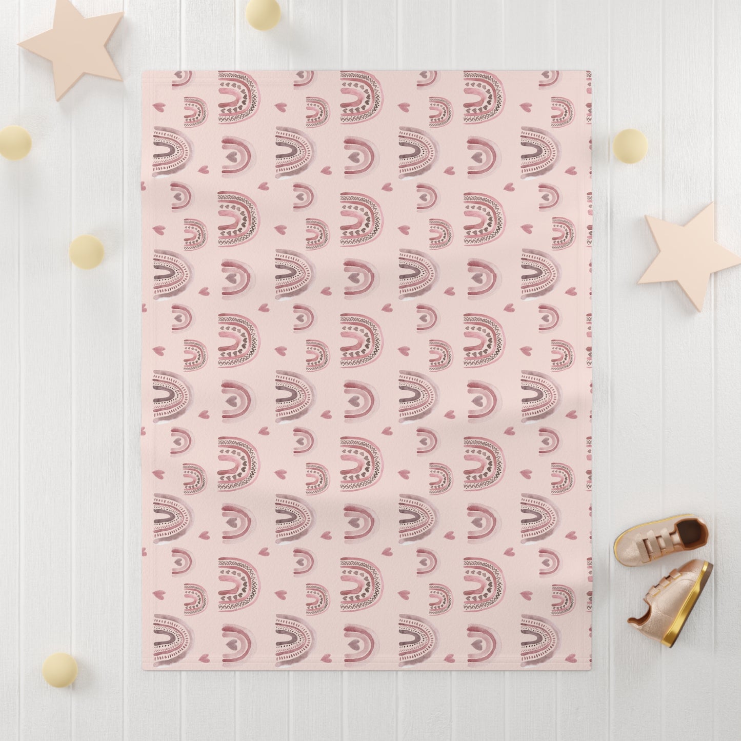 Pink Boho Rainbow Pattern 2 - Soft Fleece Baby Blanket