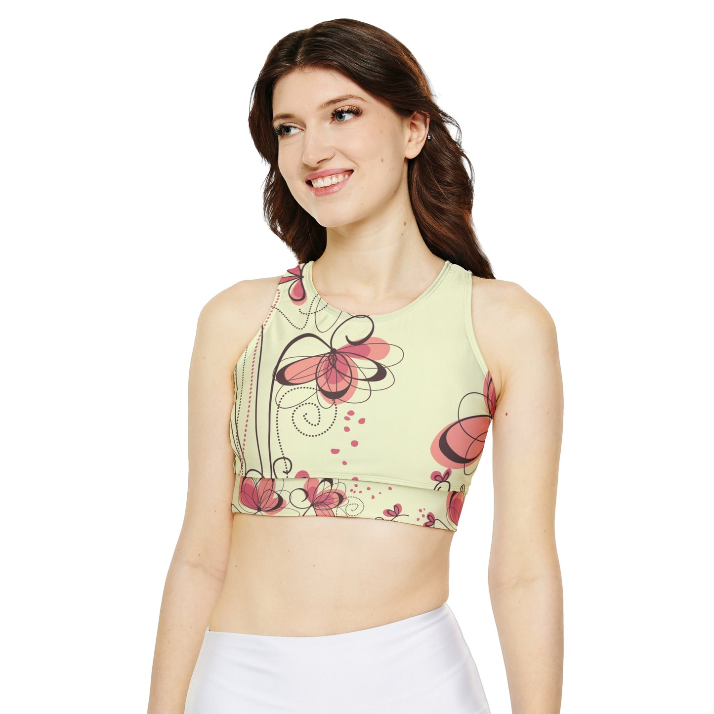 Fully Lined, Padded Sports Bra - Pink Butterflies