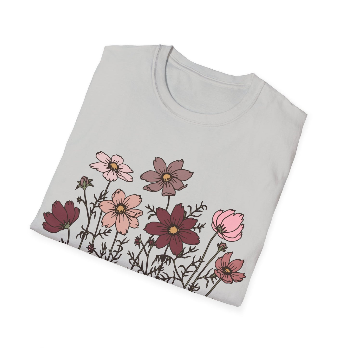 Vintage Cassette Tape with Flowers - Pink - Unisex Softstyle T-Shirt