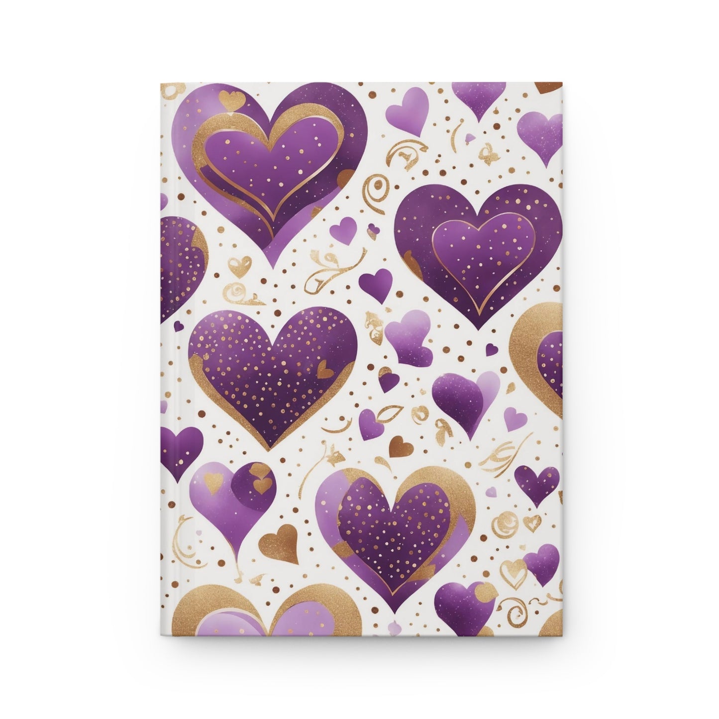 Love Hearts - Purple and Gold - Heart Flowers - Hardcover Lined Journal Matte