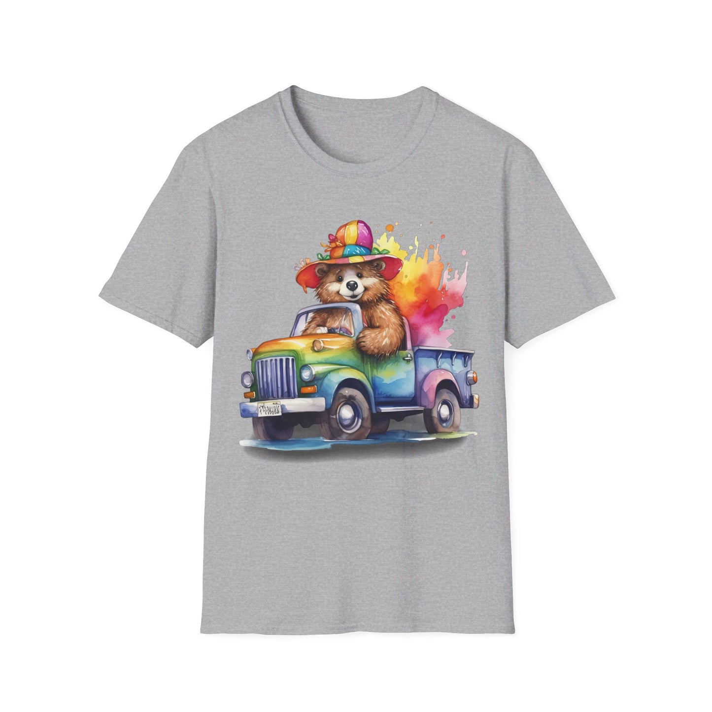 Rainbow Pickup Truck Bear - LGBT - Pride - Unisex Softstyle T-Shirt