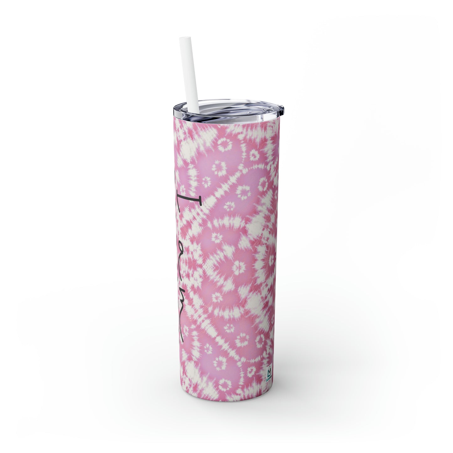 I Am Enough - Pink Batik - Skinny Tumbler with Straw, 20oz - Stainless Steel