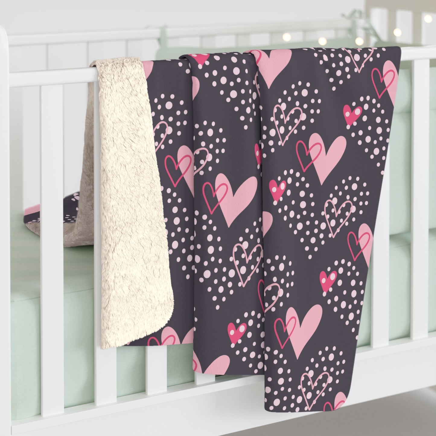 Black with Pink Hearts 6 - Beautiful, Shabby Chic, Boho, Fun - Sherpa Fleece Blanket