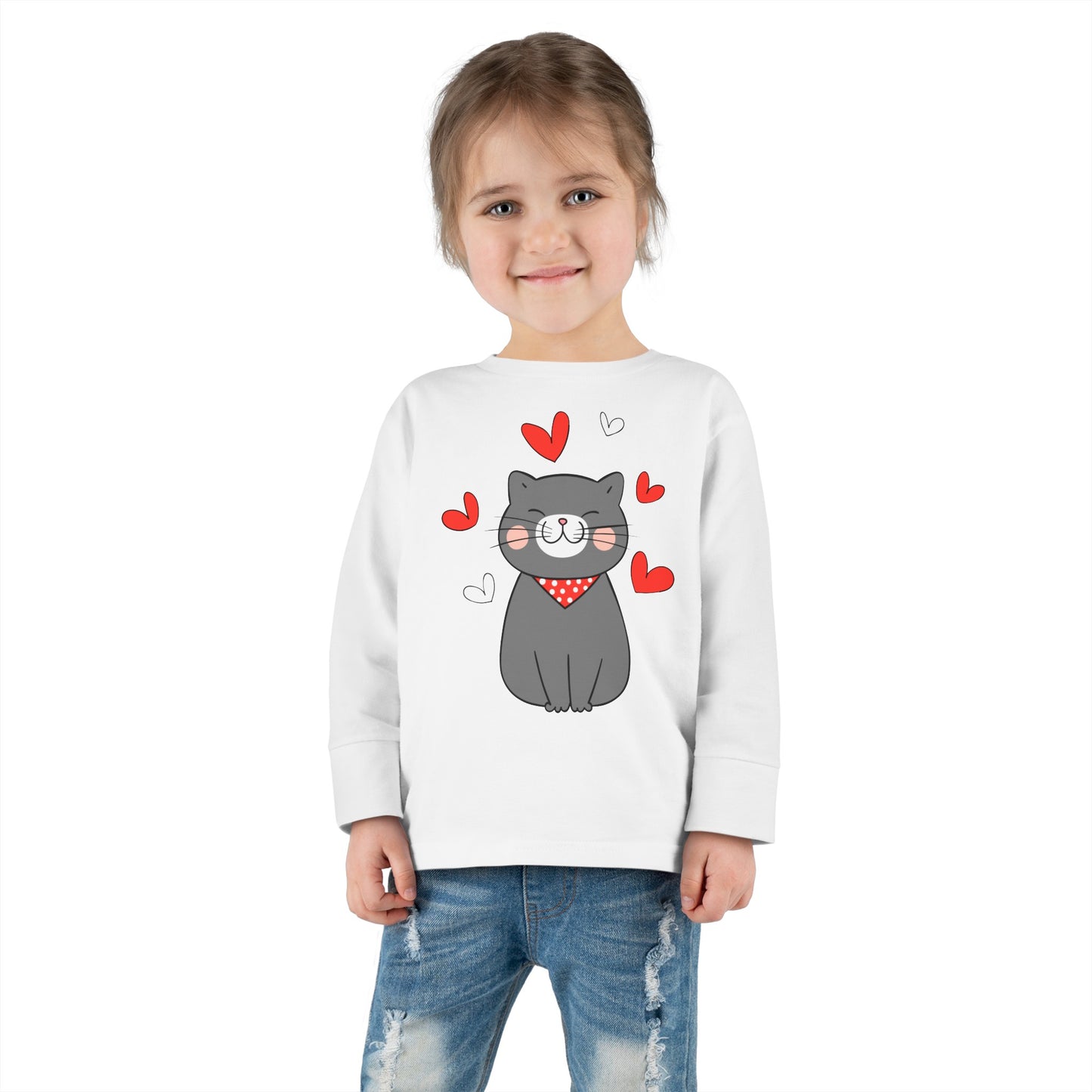 Cute Cat - Hearts 4 - Toddler Long Sleeve Tee