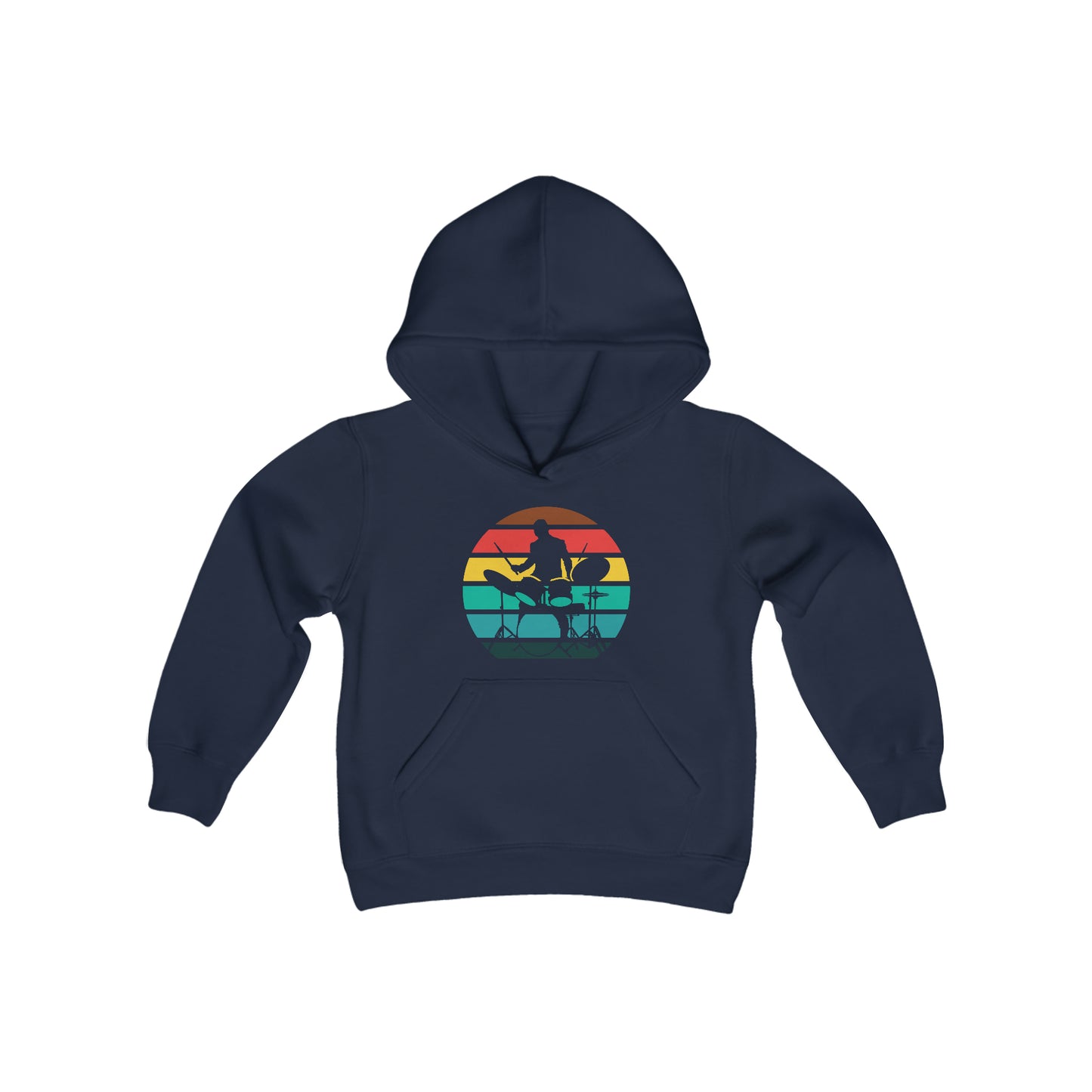 Drummer Silhouette - Retro Circle Stripes - Youth Heavy Blend Hooded Sweatshirt