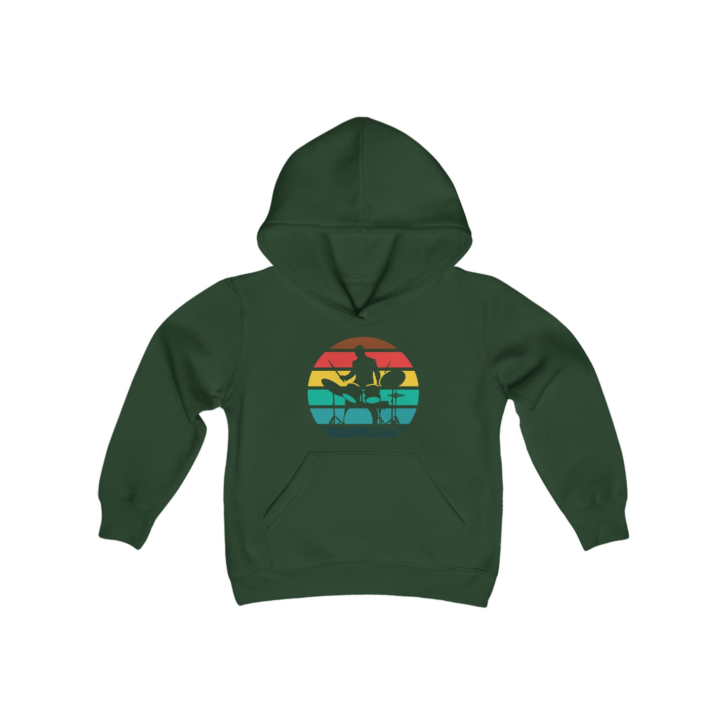 Drummer Silhouette - Retro Circle Stripes - Youth Heavy Blend Hooded Sweatshirt